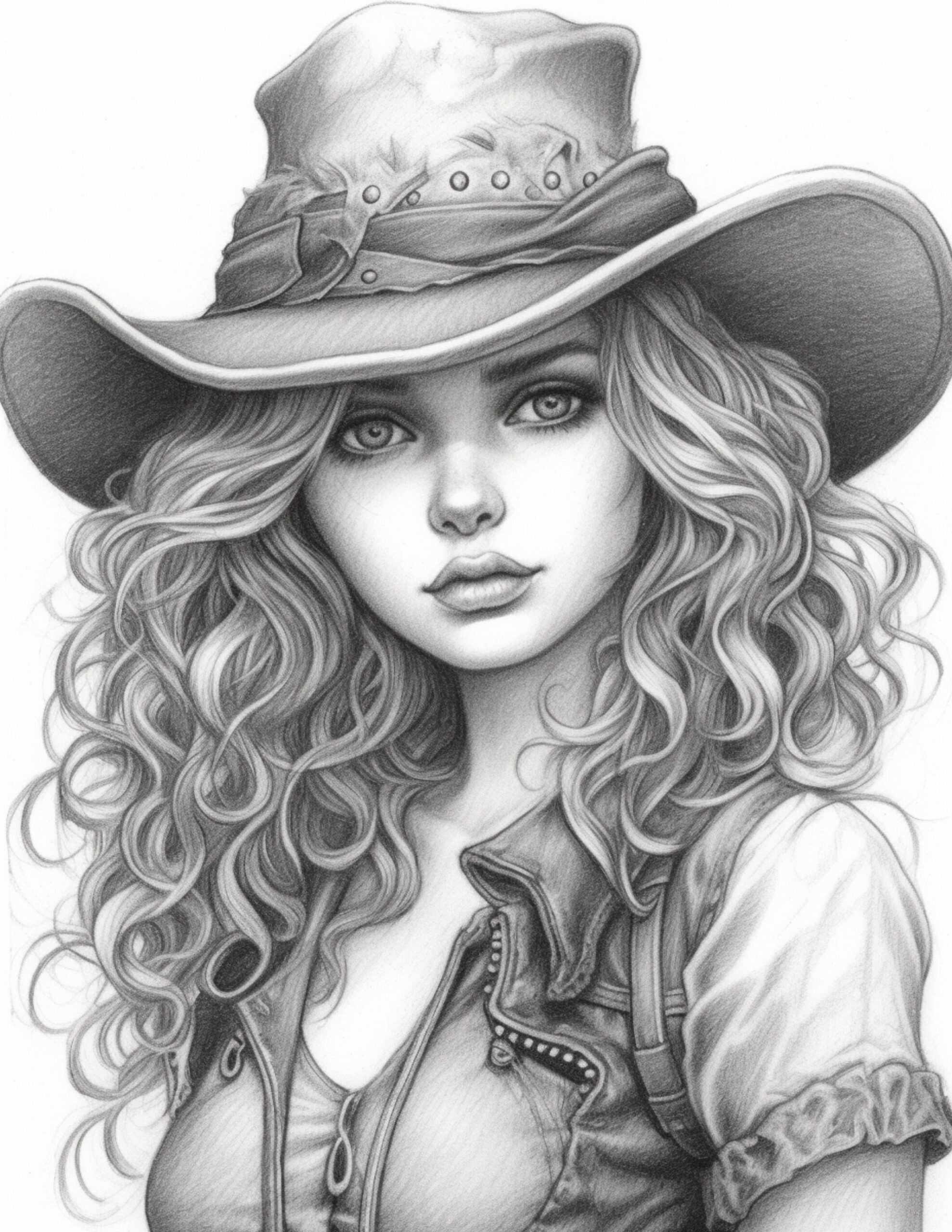 Cowgirls Coloring Page For Adults And Kids Fantasy Instant Etsy