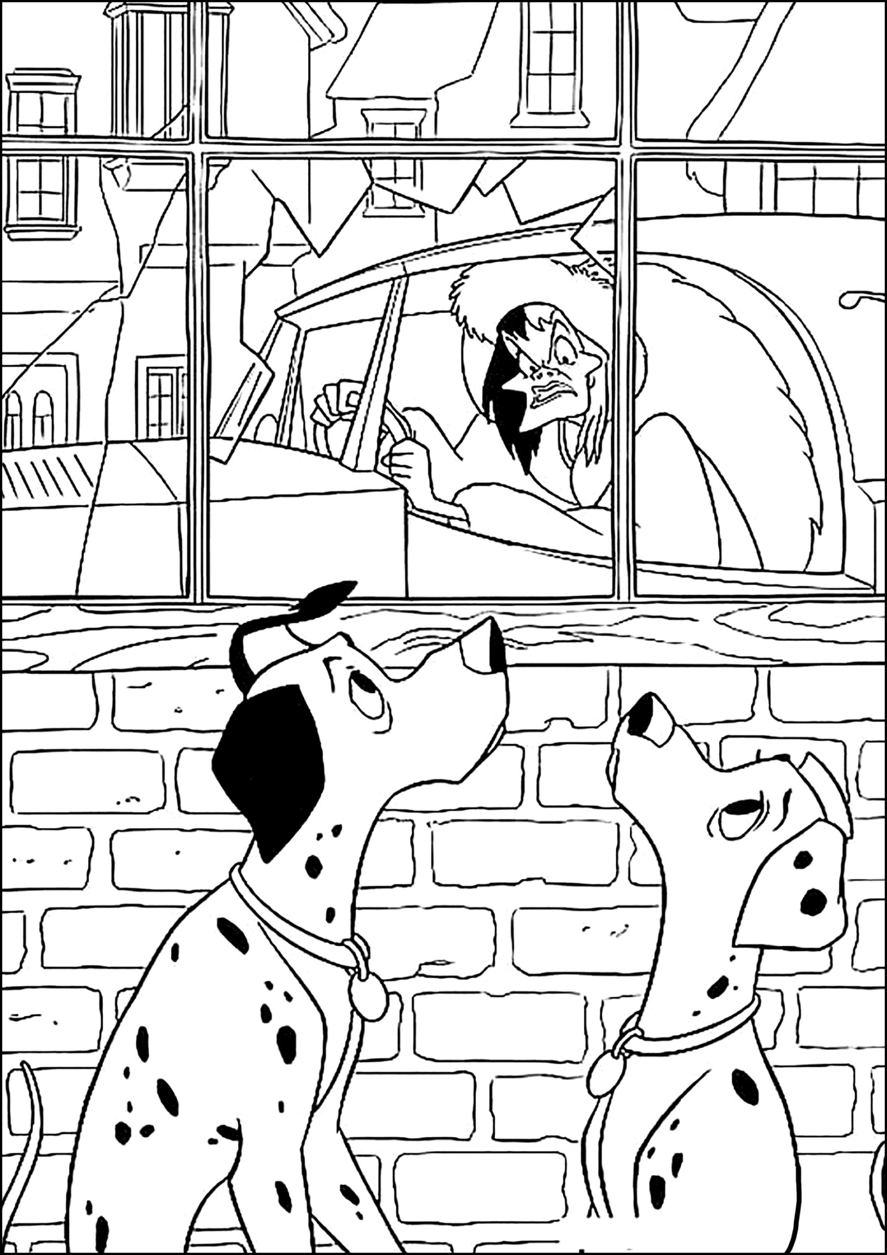 Cruella In The Car 101 Dalmatians Coloring Pages For Kids