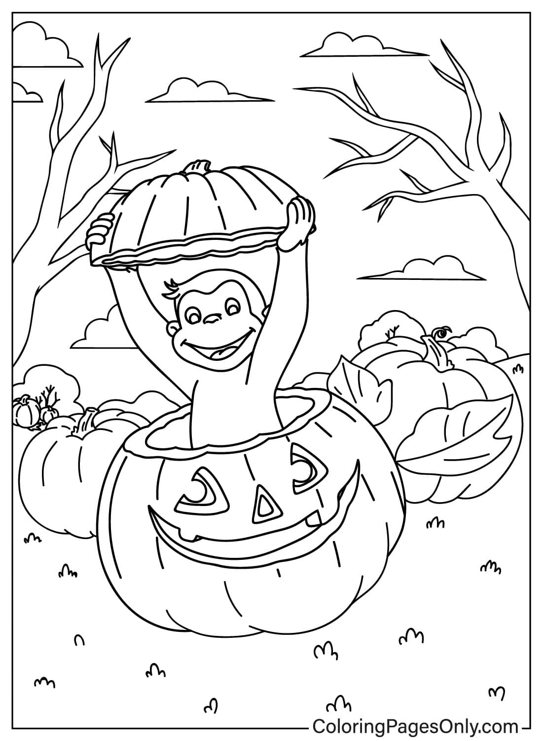 Curious George In Halloween Pumkin Free Printable Coloring Pages
