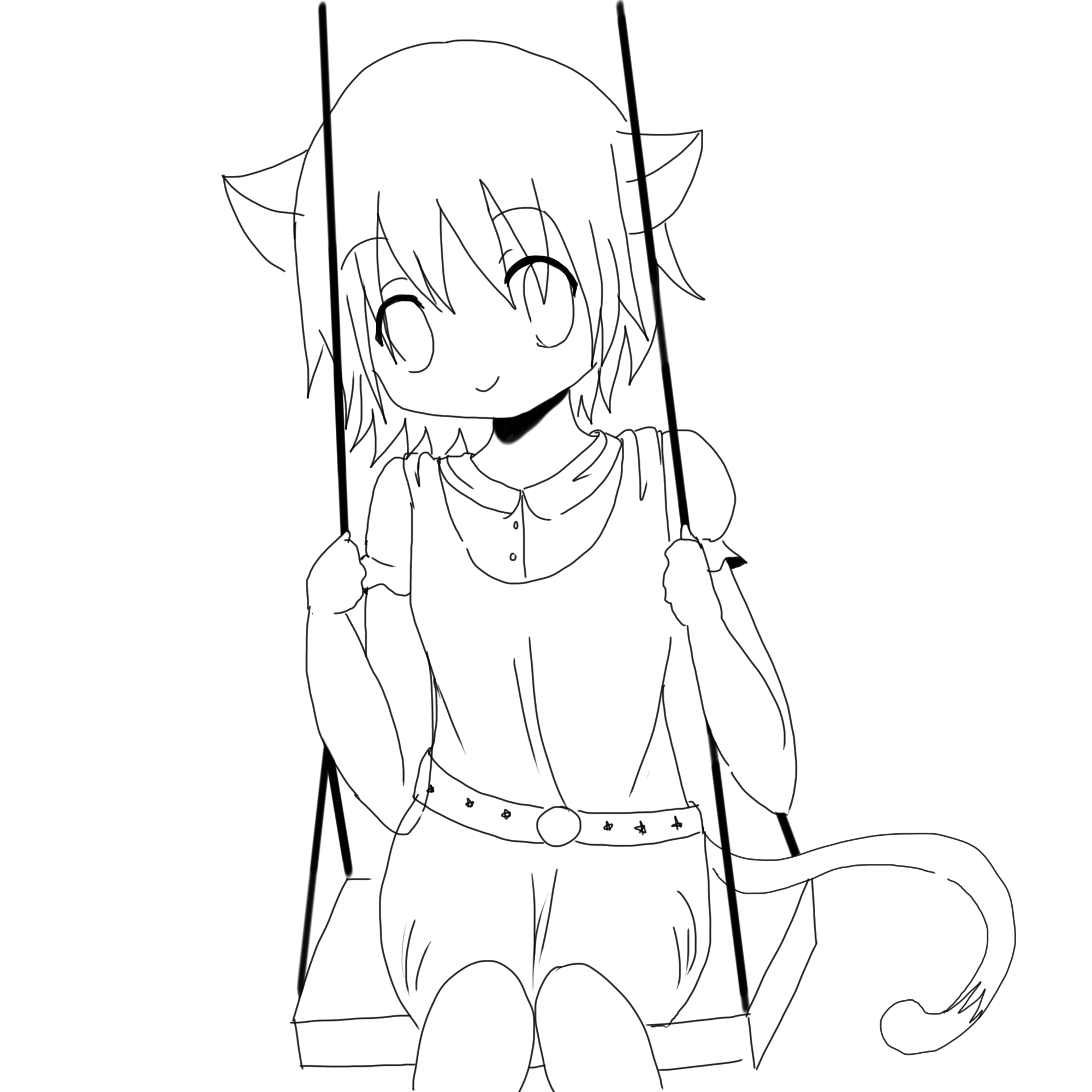 Cute Anime Cat Coloring Pages Neko Girl Lineart By Watereye On Coloring Home