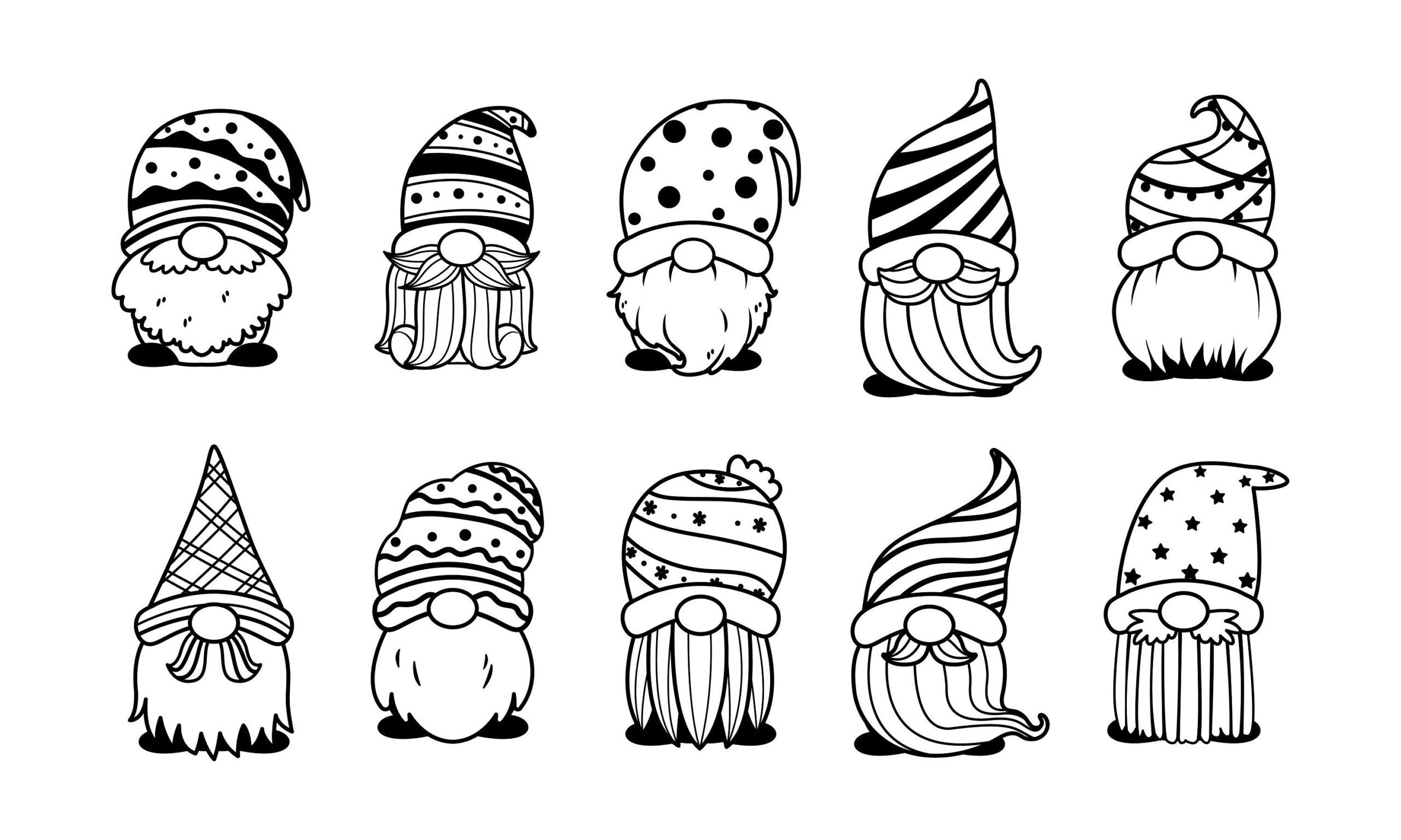 Cute Christmas Dwarf Gnomes Coloring Page Etsy