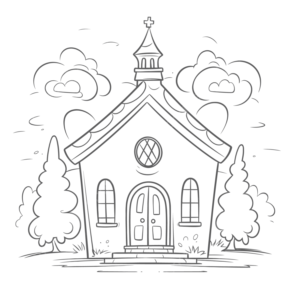Cute Drawing Cartoon Of A Church To Draw For Kids Outline Sketch Vector Simple Church Drawing