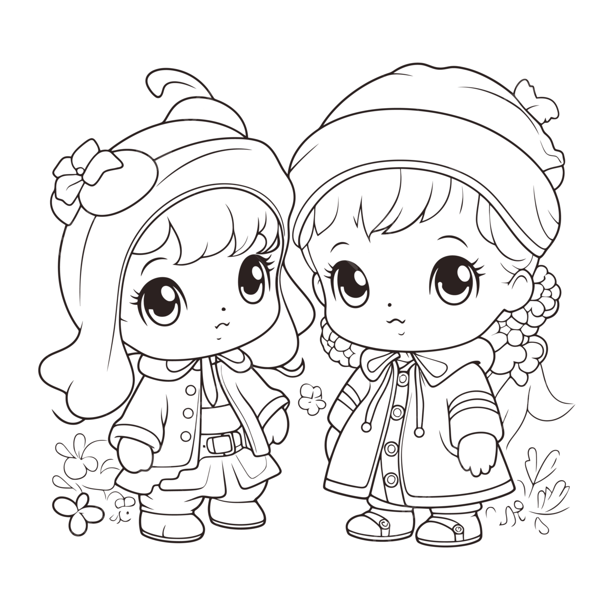 Cute Little Kids Coloring Pages Outline Sketch Drawing Vector Precious Moments Drawing