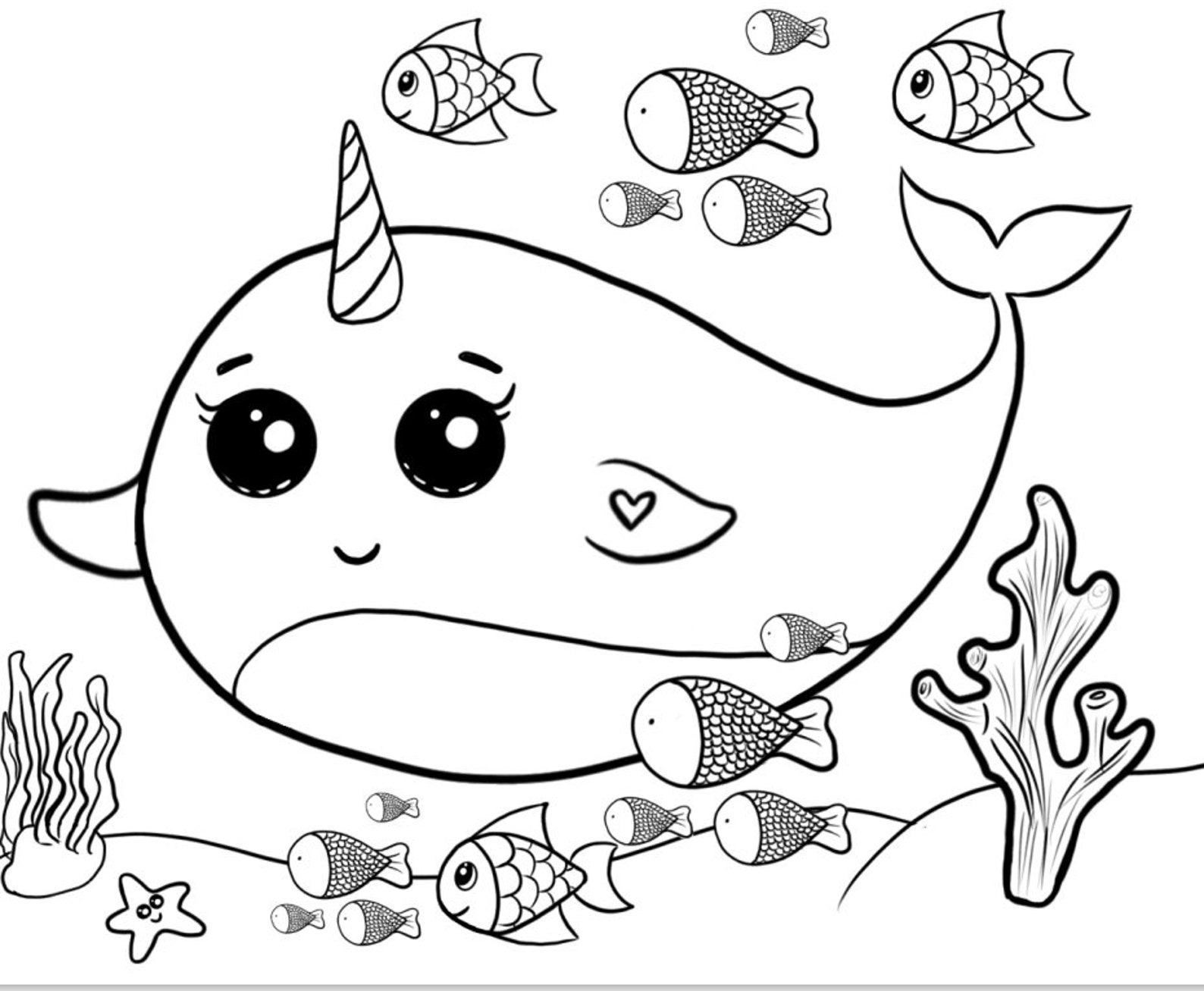 Cute Narwhal Coloring Page Etsy