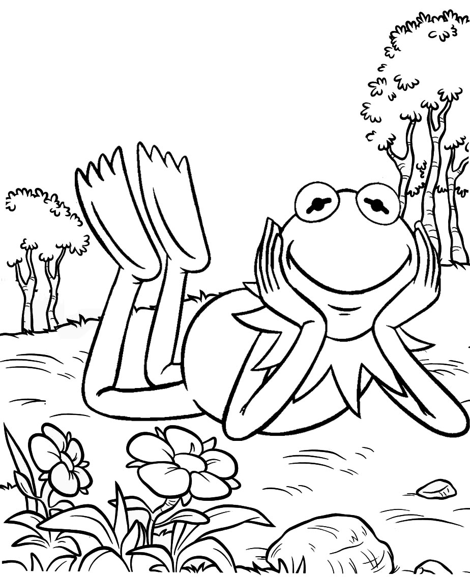 Cute Printable Kermit The Frog Lying Down Coloring Sheet Mitraland