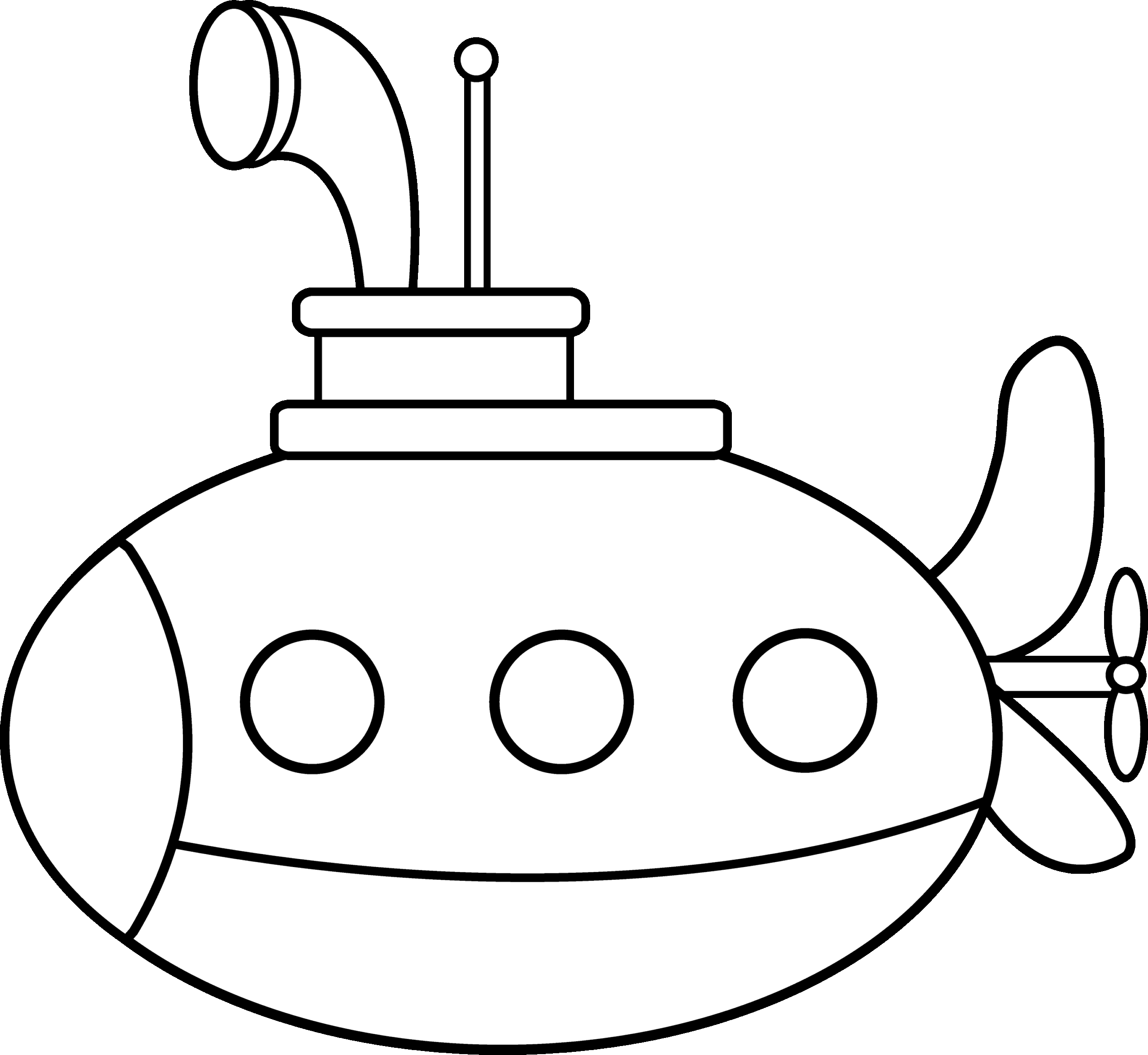 Cute Submarine Coloring Page Free Clip Art