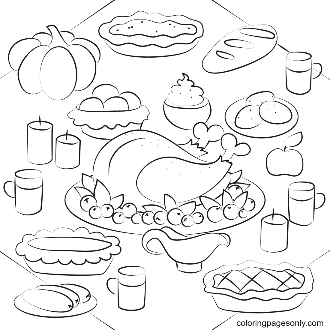 D Ner De Thanksgiving Avec Dinde Coloriages De Thanksgiving Coloriages Pour Enfants Et Adultes