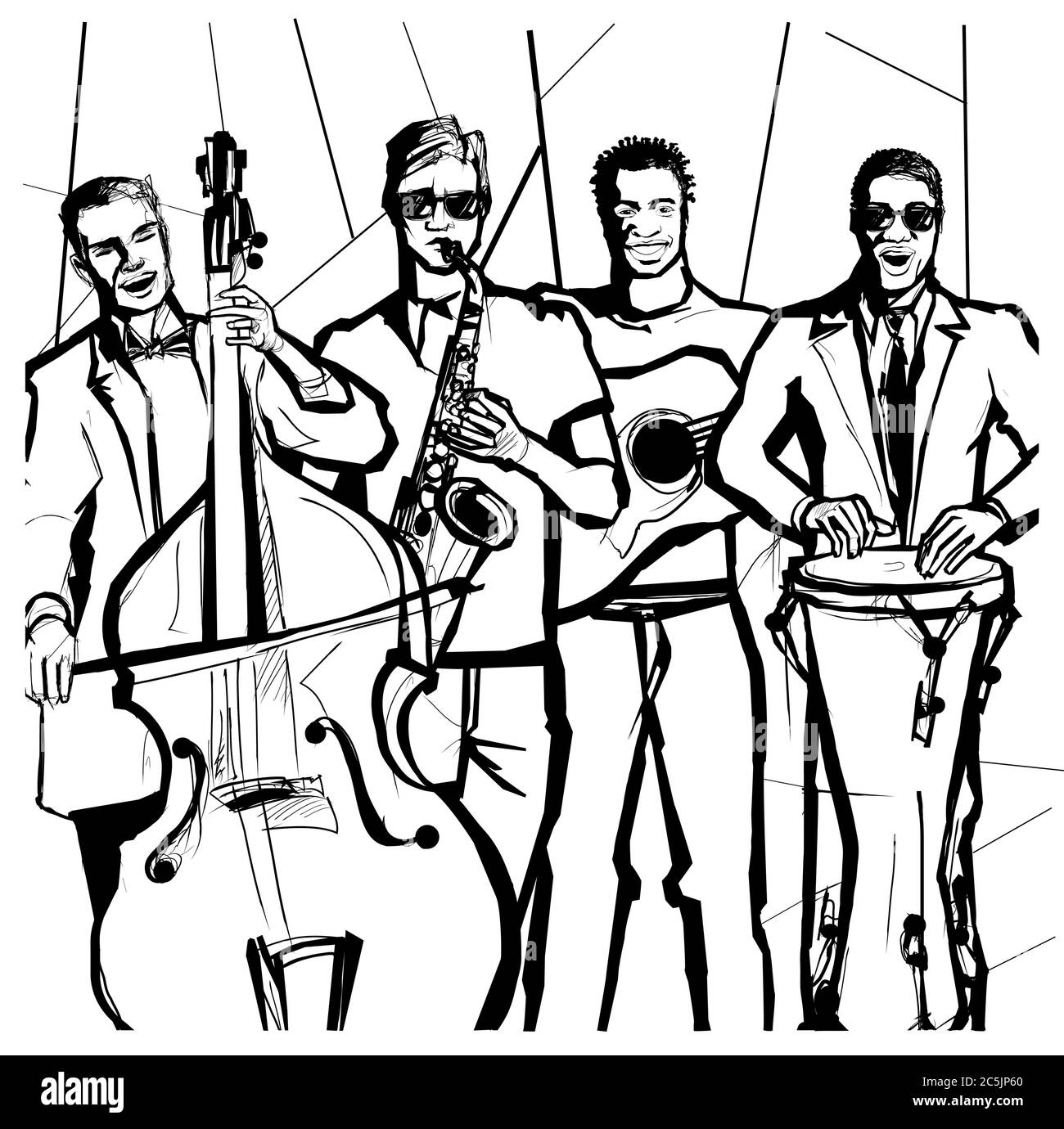 Drawing Of A Jazz Band For Coloring Book Vector Illustration Ideal For Coloring Book Stock
