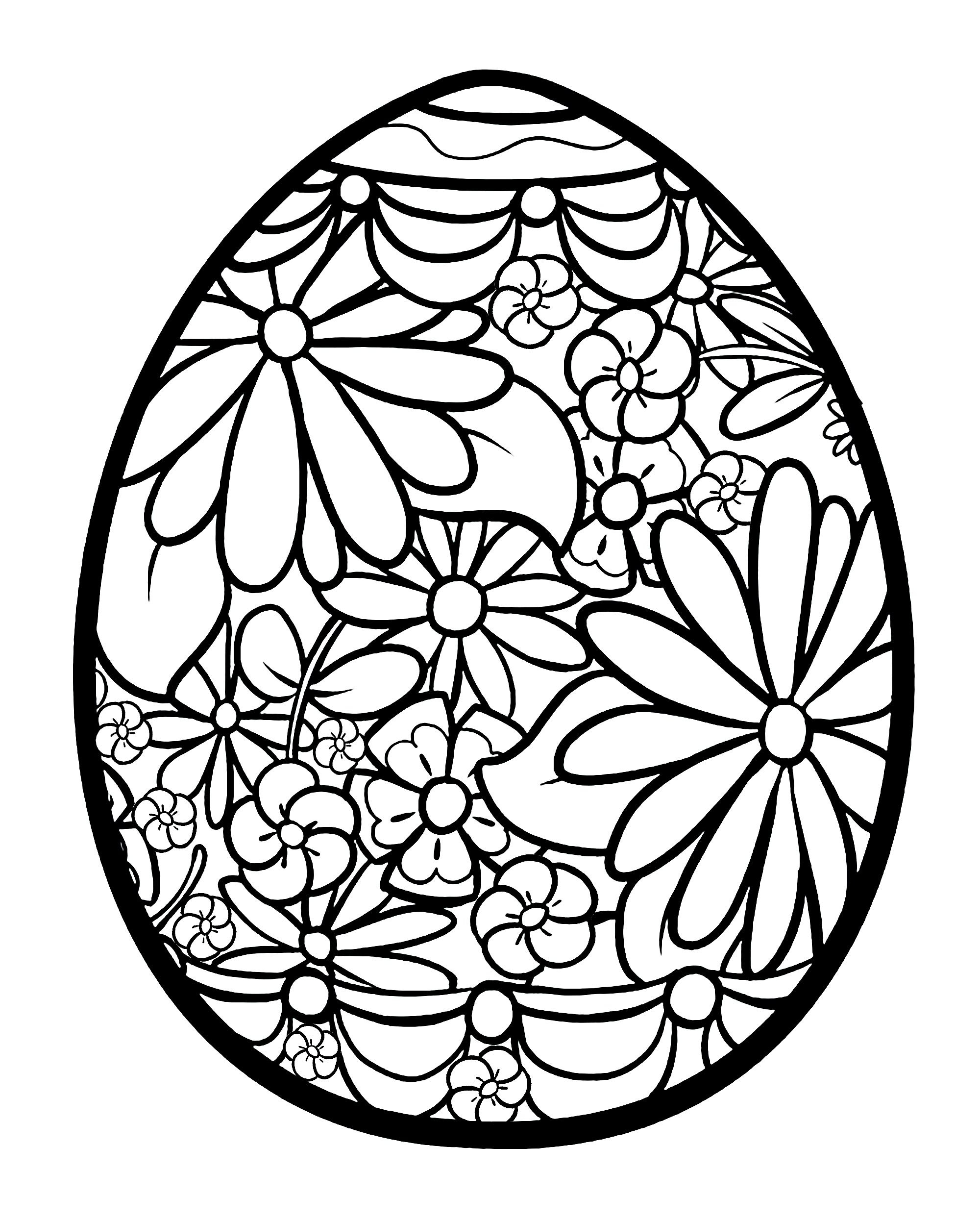 Easter Egg With Flowers Easter Coloring Pages For Adults