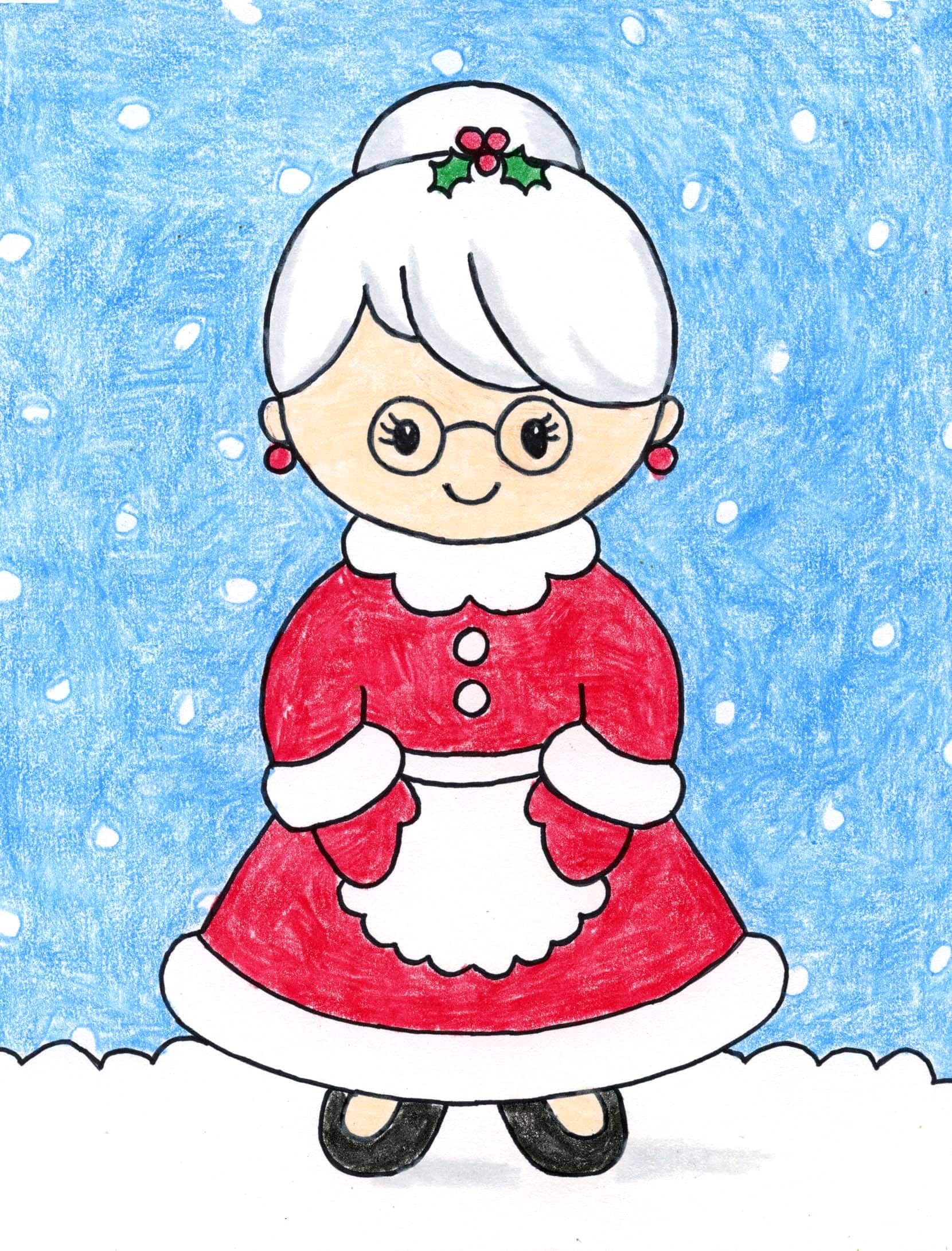 Easy How To Draw Mrs Claus Tutorial Mrs Claus Coloring Page