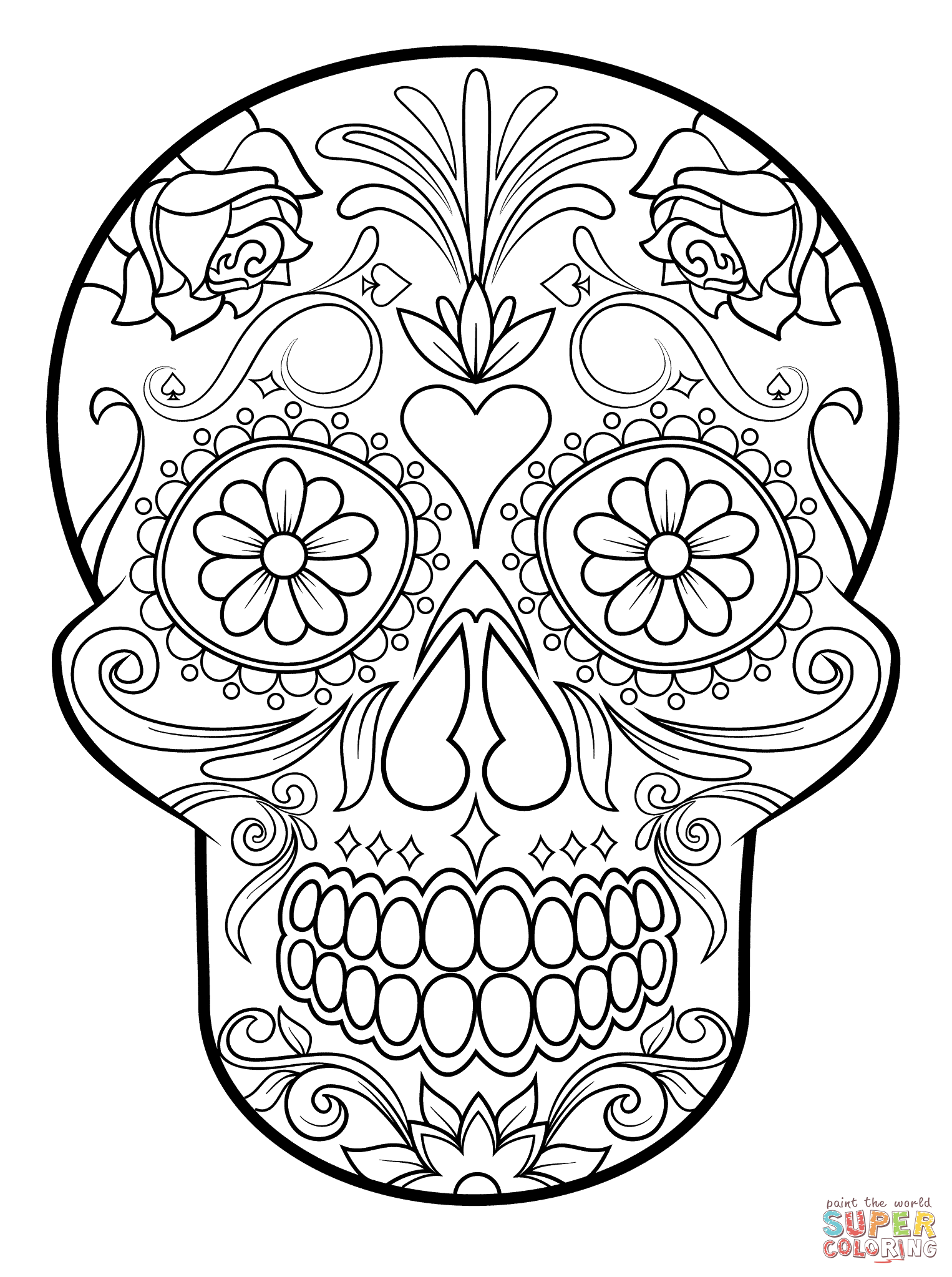 Easy Sugar Skull Coloring Pages Coloring Home