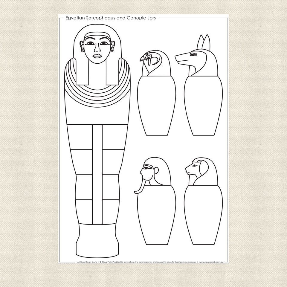 Egyptian Sarcophagus And Canopic Jars Colouring Sheet Cleverpatch Free Printable Sarcophagus