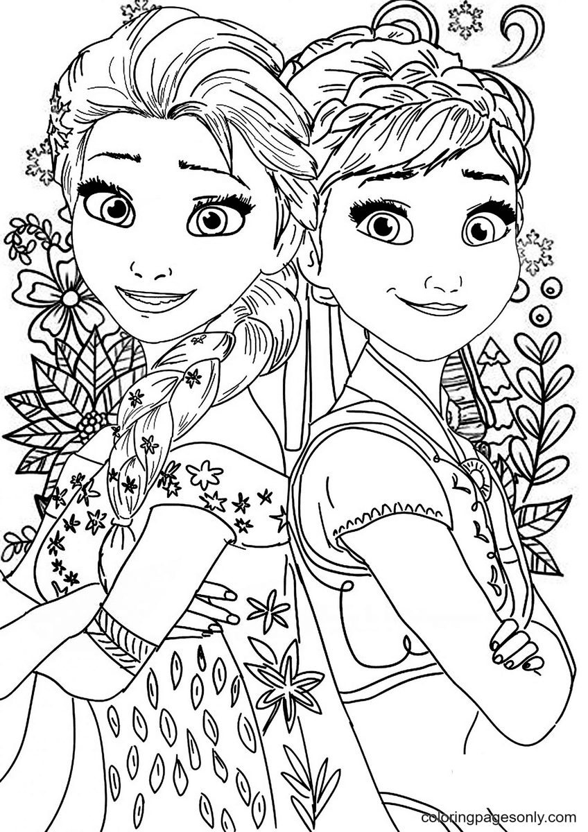 Elsa Anna Coloring Page