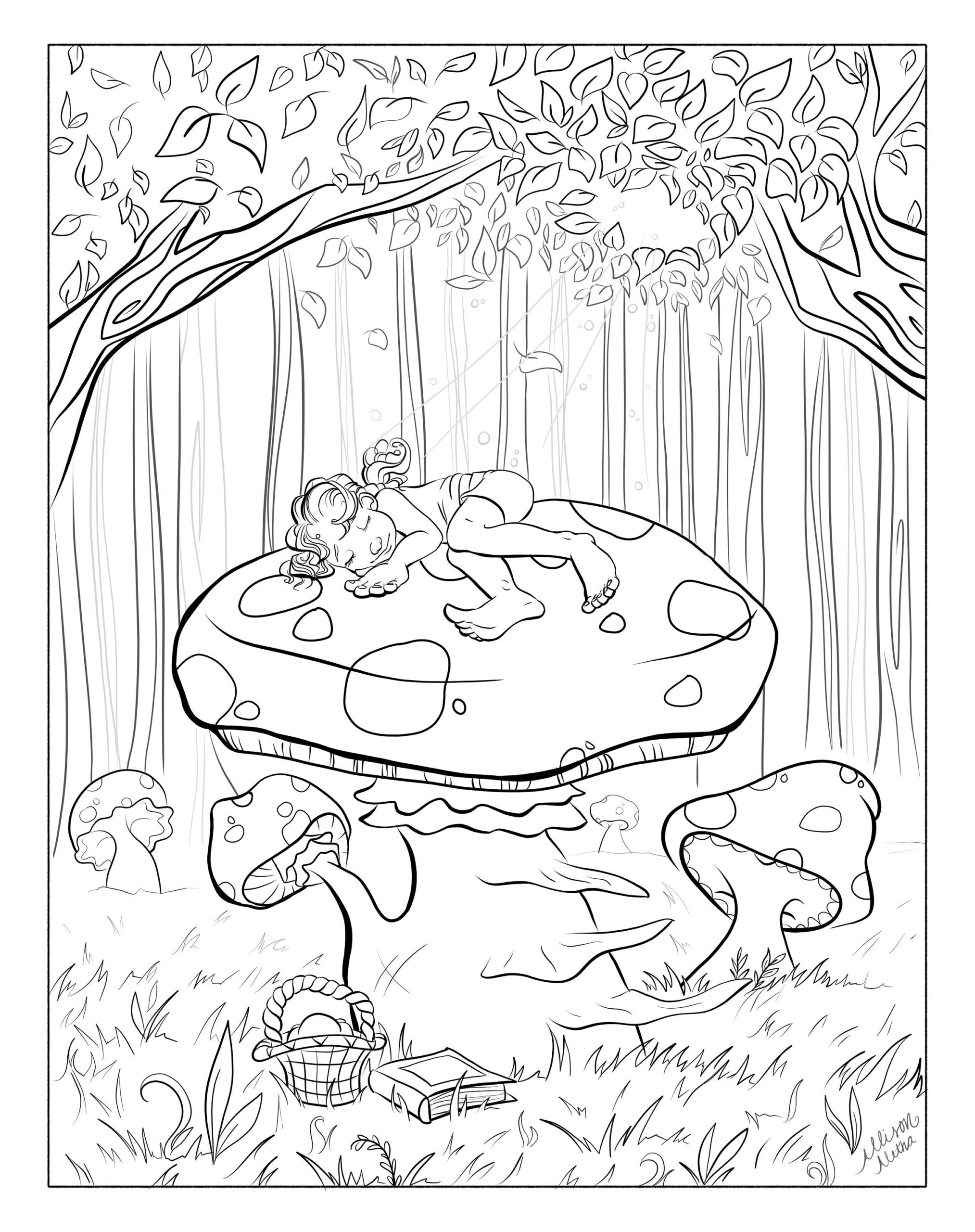 Enchanted Forest Mushroom Coloring Page Full Scene Coloring Page Coloring Page Illustration Etsy