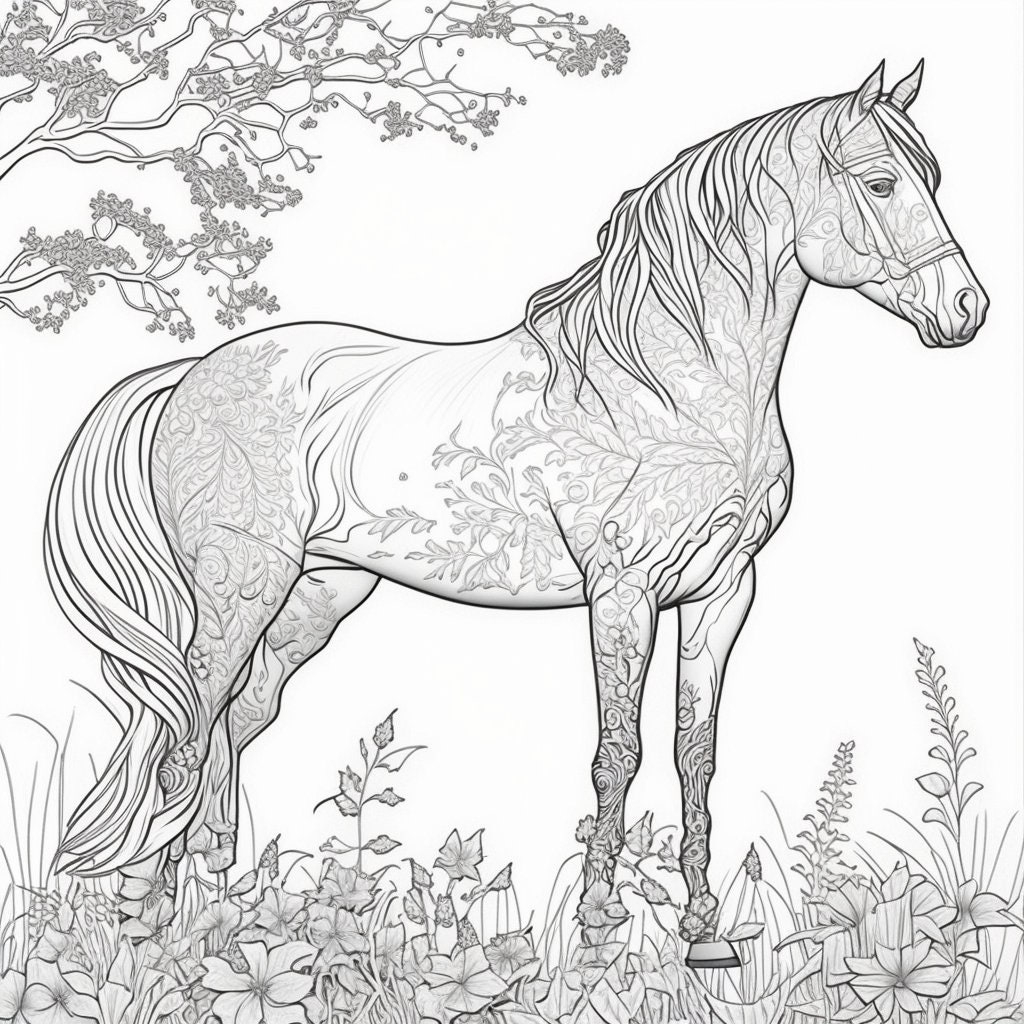 Equine Elegance 20 Realistic And Intricate Horse Coloring Pages For Adults Etsy