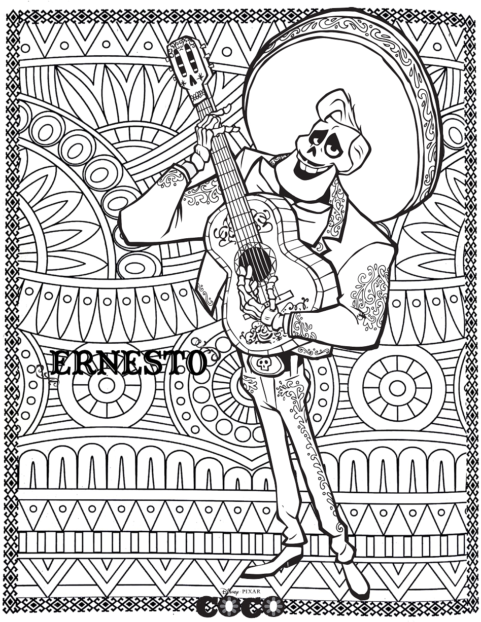 Ernesto De La Cruz With Patterns In Background Coco Coloring Pages For Kids