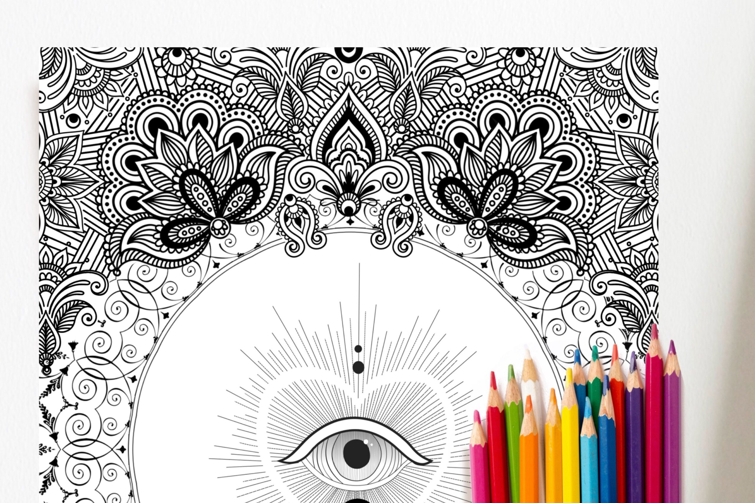 Evil Eye Mandala Adult Printable Coloring Page Digital Etsy