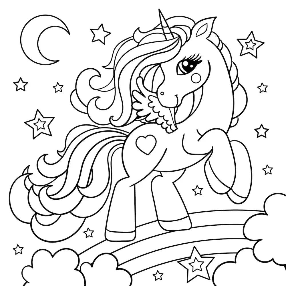 Rainbow Unicorn Coloring Page