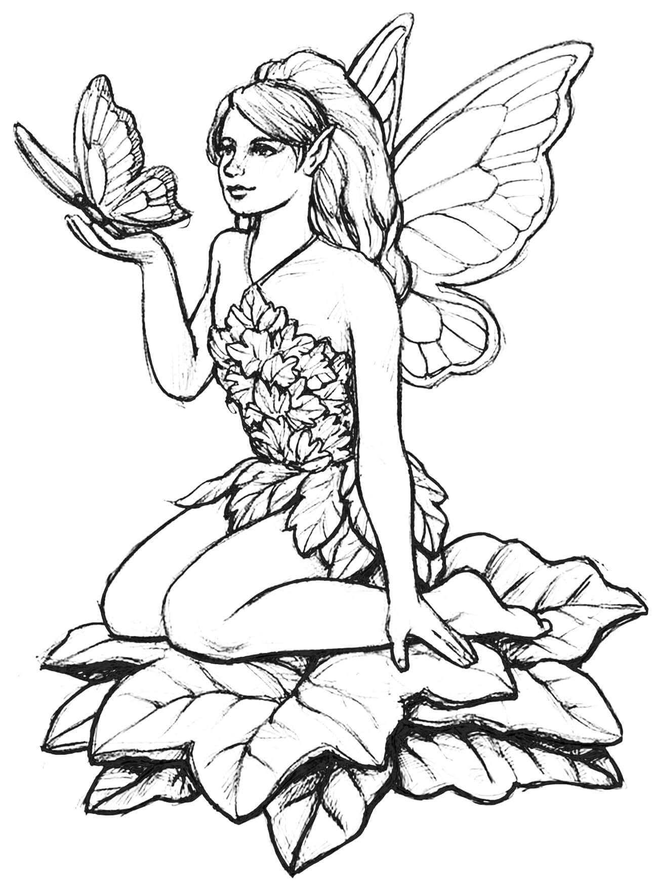 Fairy Holding Butterfly Coloring Page Download Print Or Color Online For Free