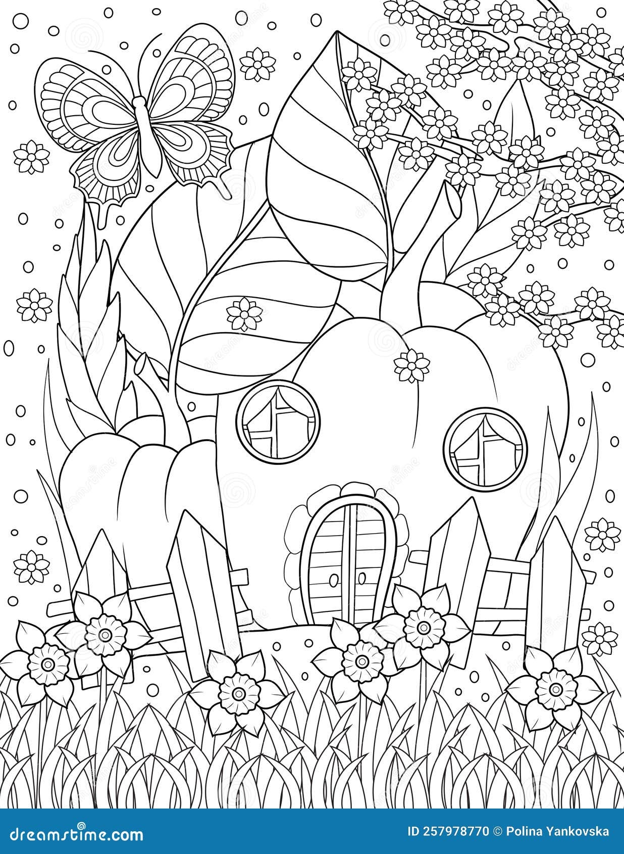 Fairy House Coloring Page For Adult Stock Illustration Illustration Of Line Circle 257978770
