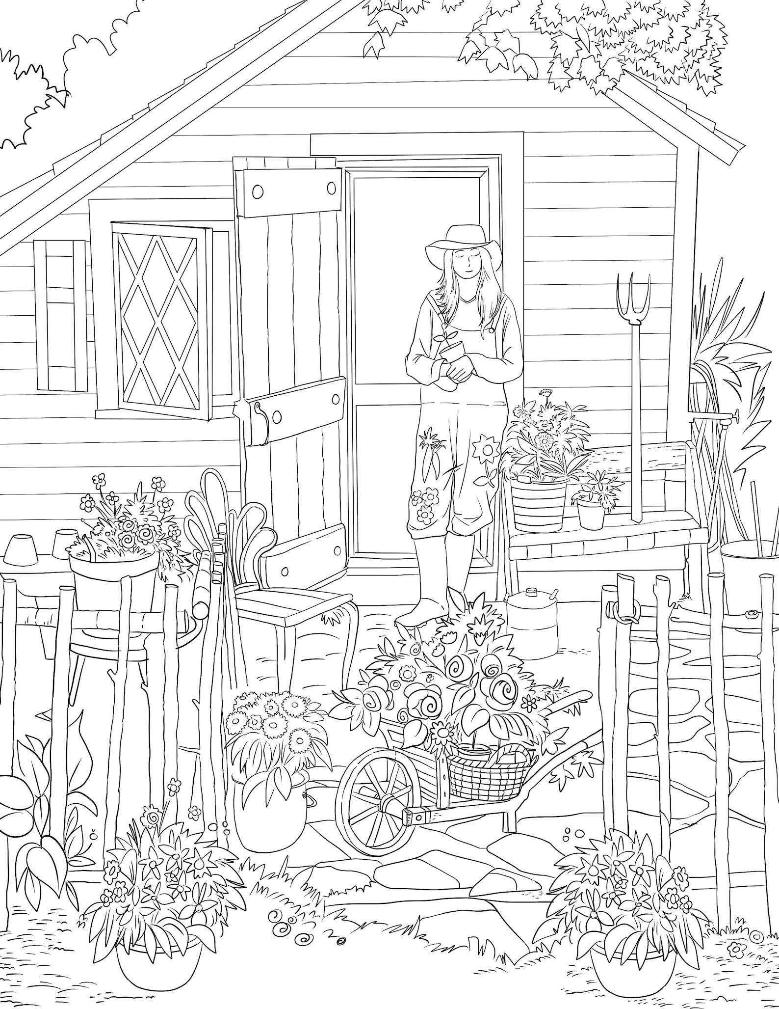Farm House Printable Adult Coloring Page From Manila Shine Coloring Book Pages For Adults And