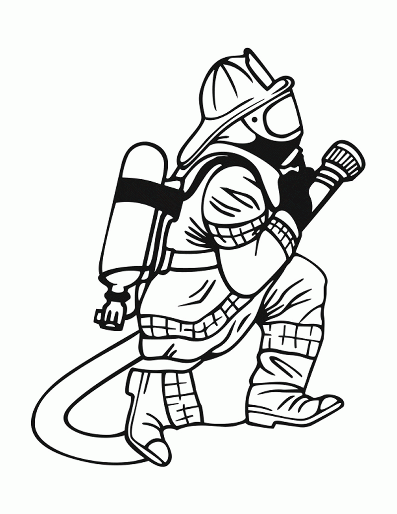 Cartoon Firefighter Coloring Page