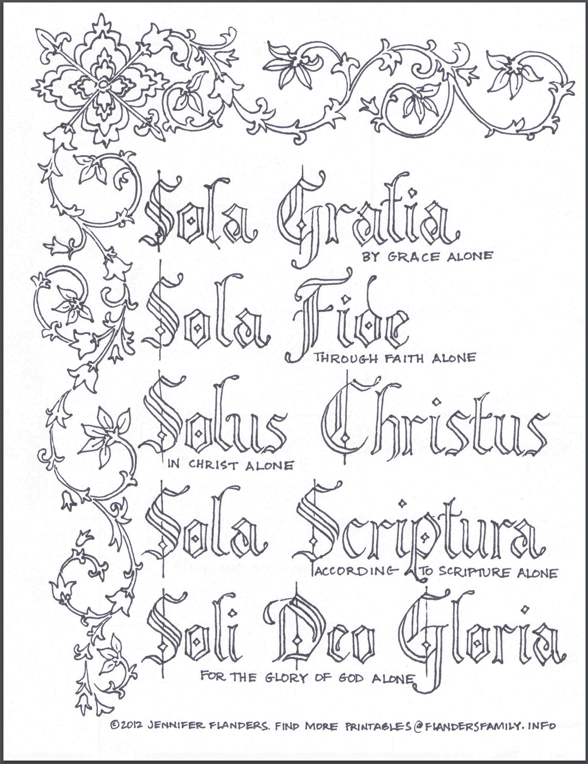 Five Solas Coloring Page Flanders Family Home Life
