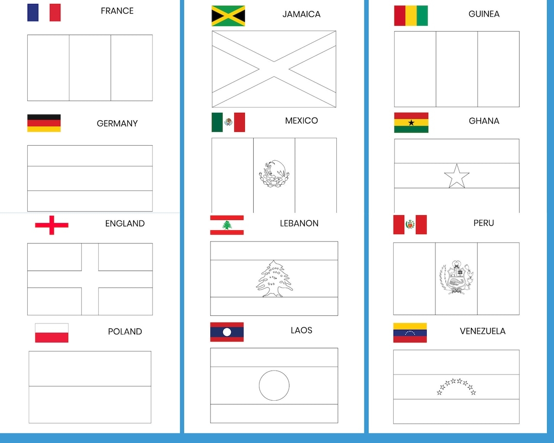 Flags Coloring Pages Printable For Kids PDF File US Letter Etsy
