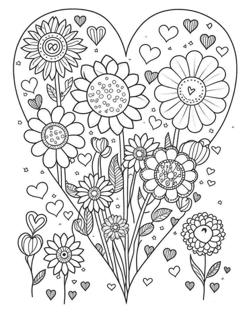 Flowers And Hearts Coloring Pages ColoringFunHouse