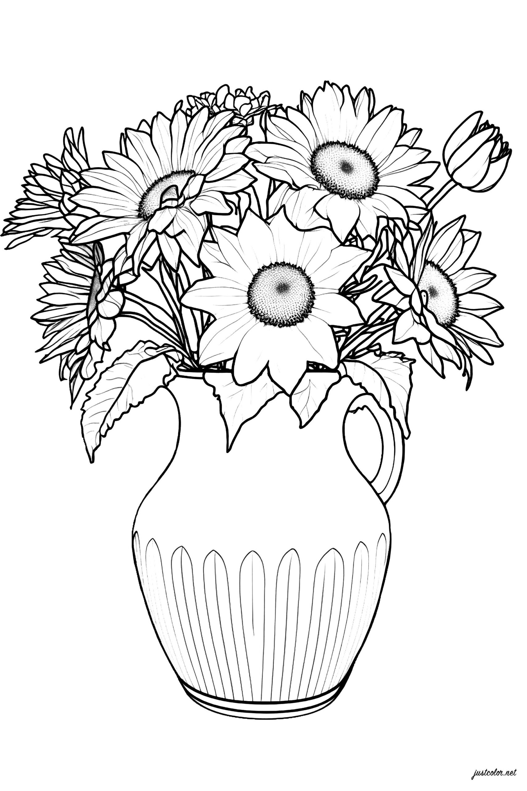 Flowers In A Pretty Vase 3 Flowers Adult Coloring Pages
