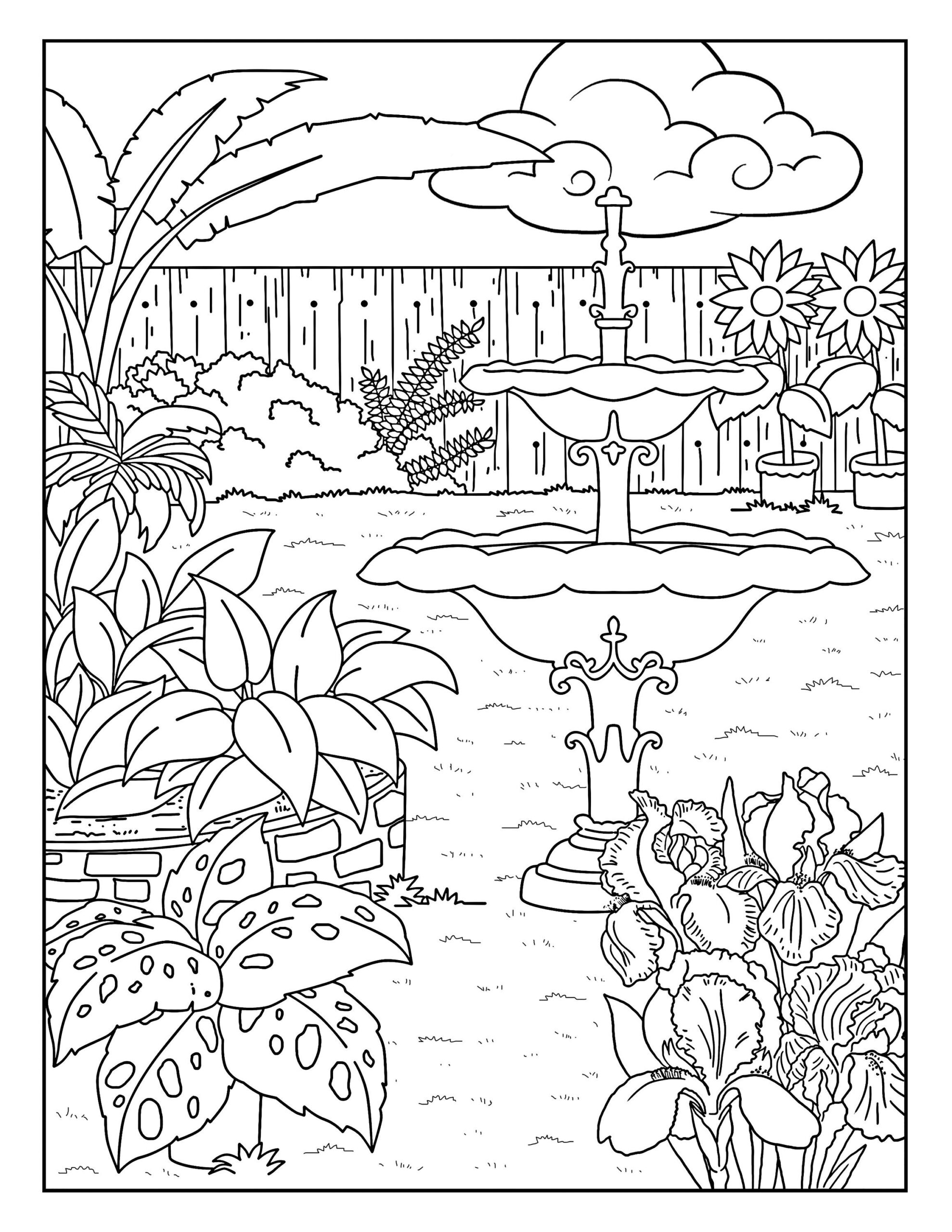 Fountain Garden Gallery Coloring Pages For Adults 1 Printable Coloring Page Instant Download