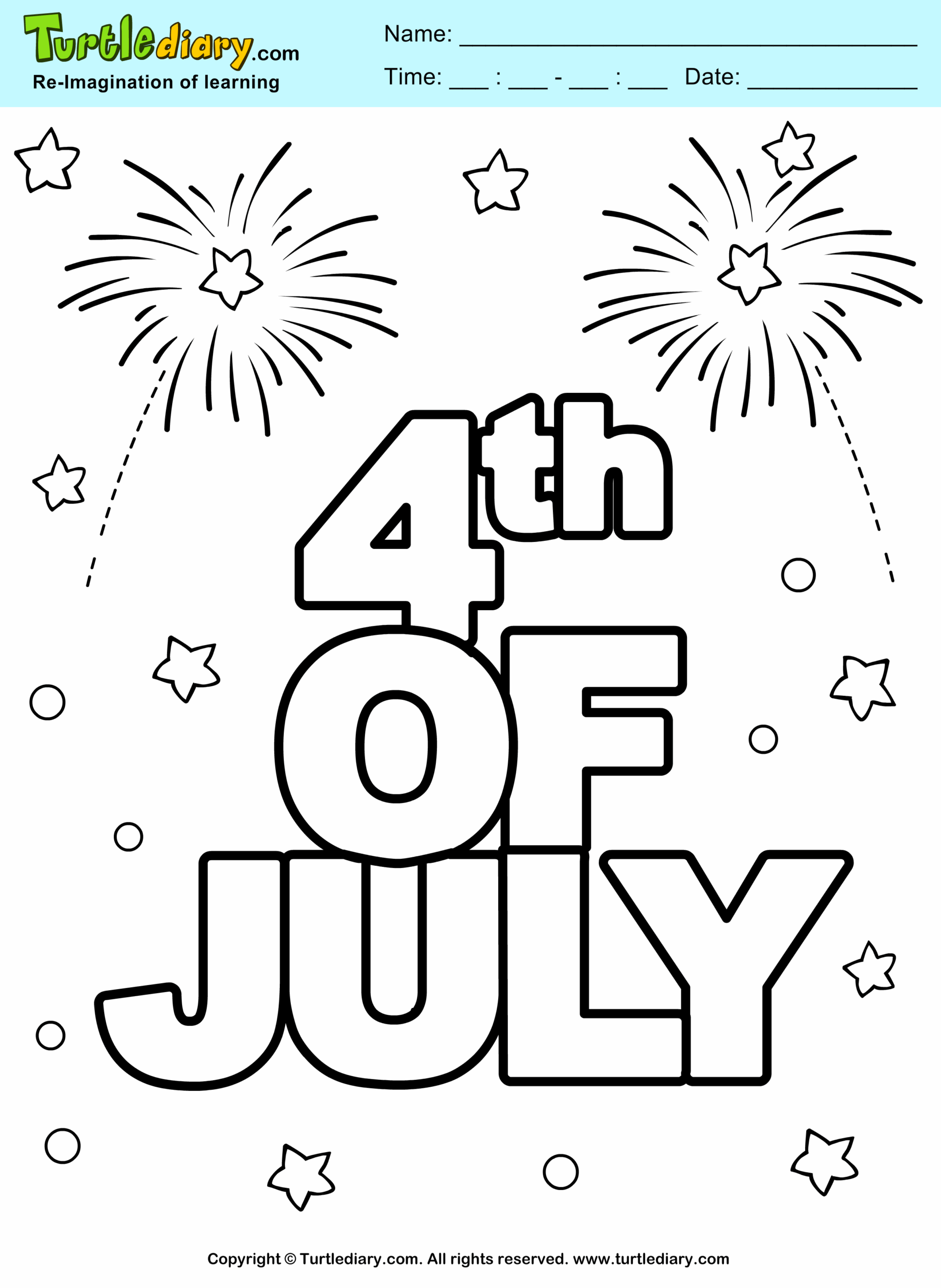 Fourth Of July Independence Day Turtle Diary Coloring Sheet