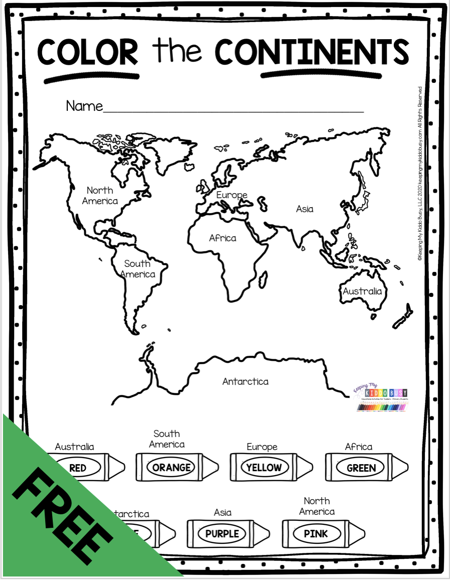 FREE Color The 7 Continents All About Earth And Maps For Kindergarten And First Grade Activ