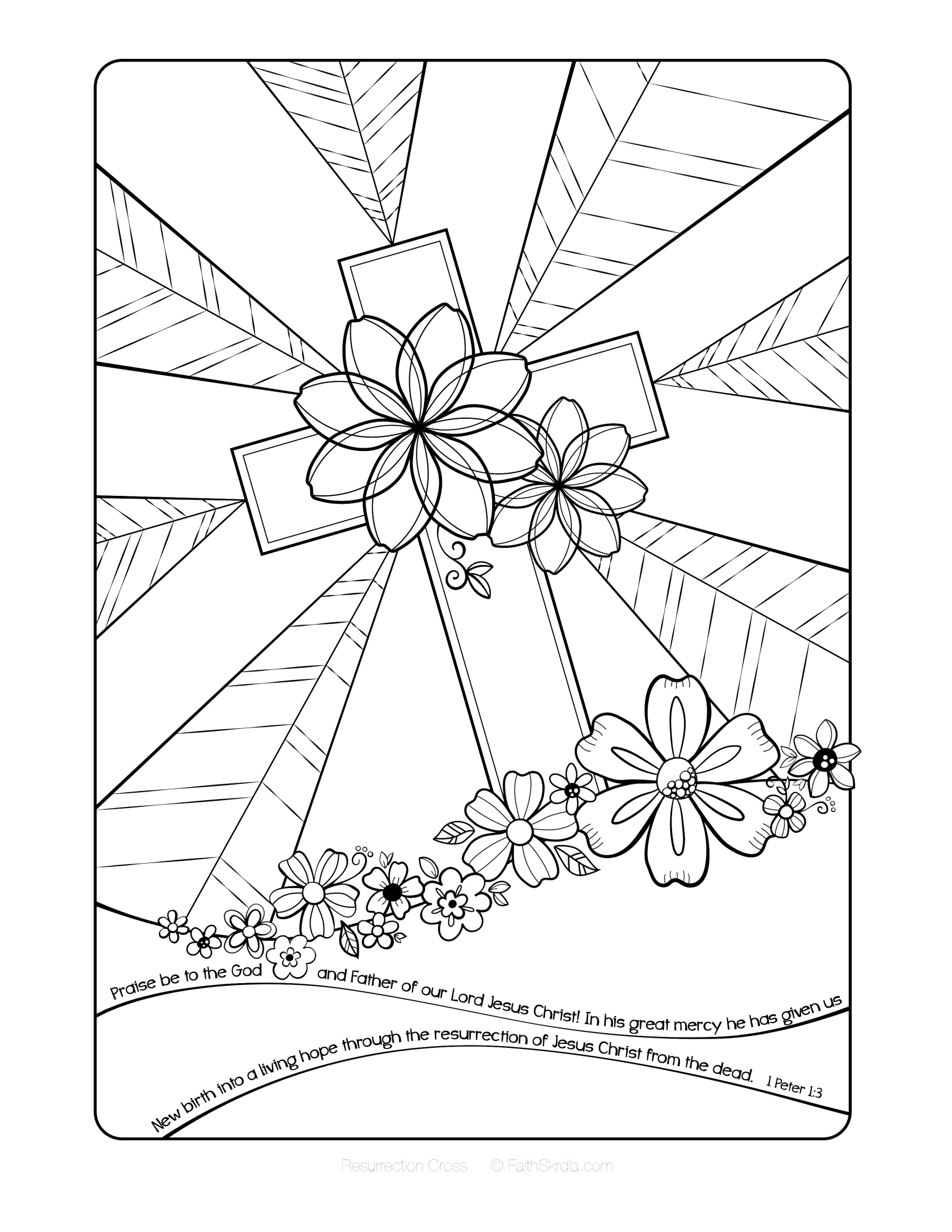 Free Easter Adult Coloring Page By Faith Skrdla Resurrection Cross 1 Peter 1 3 Bible V Easter