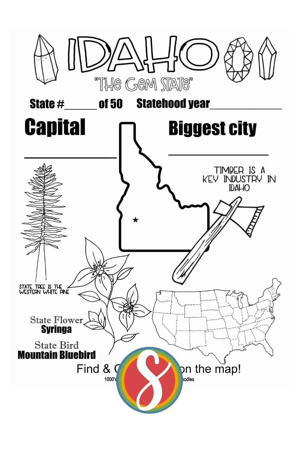 Free Idaho Coloring Pages Stevie Doodles