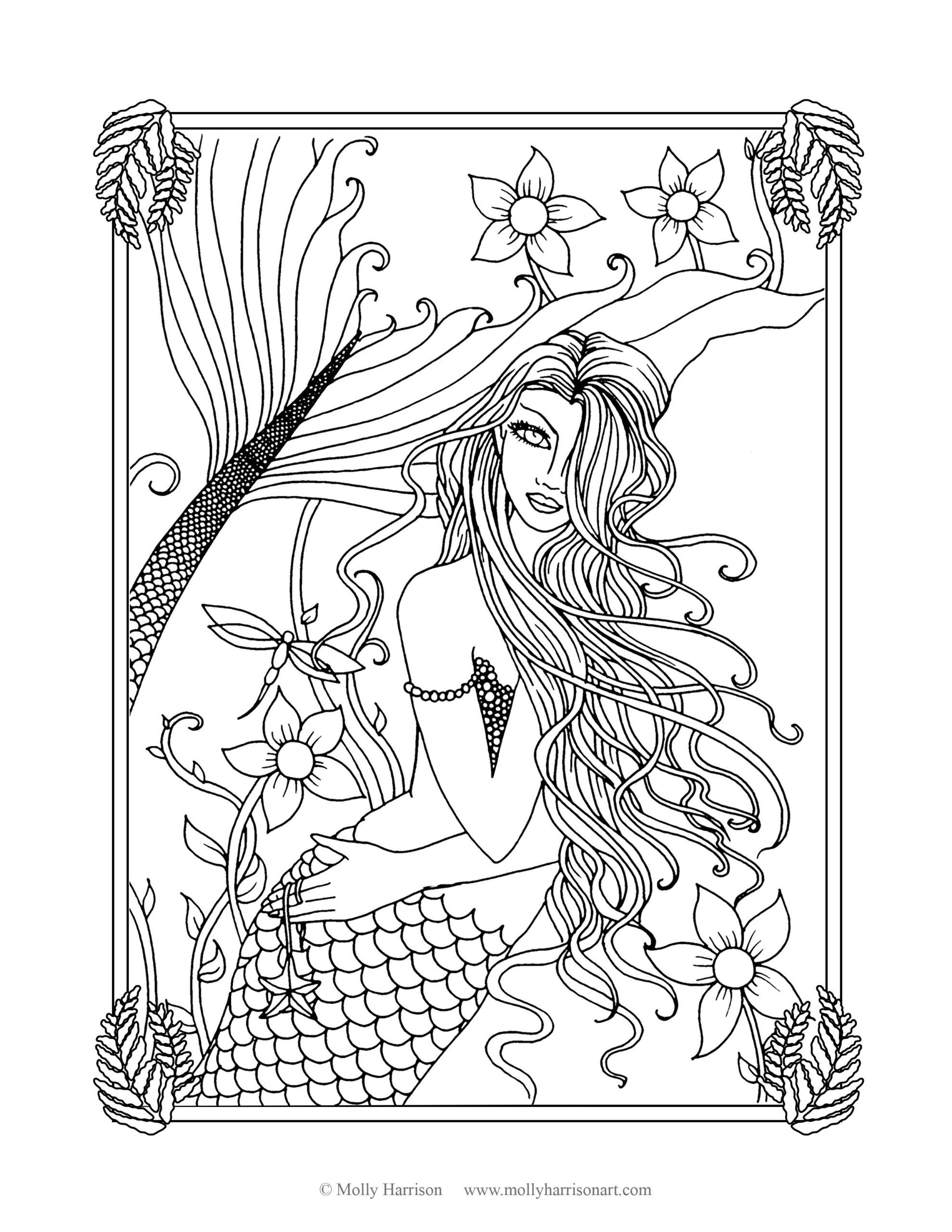 Free Mermaid Coloring Page By Molly Harrison Fantasy Art Fresh Water Mermaid Molly Harrison