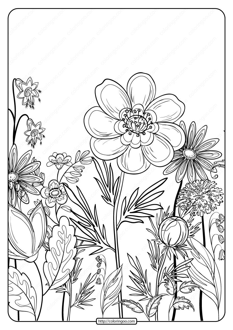 Free Printable Flower Pattern Coloring Page 07