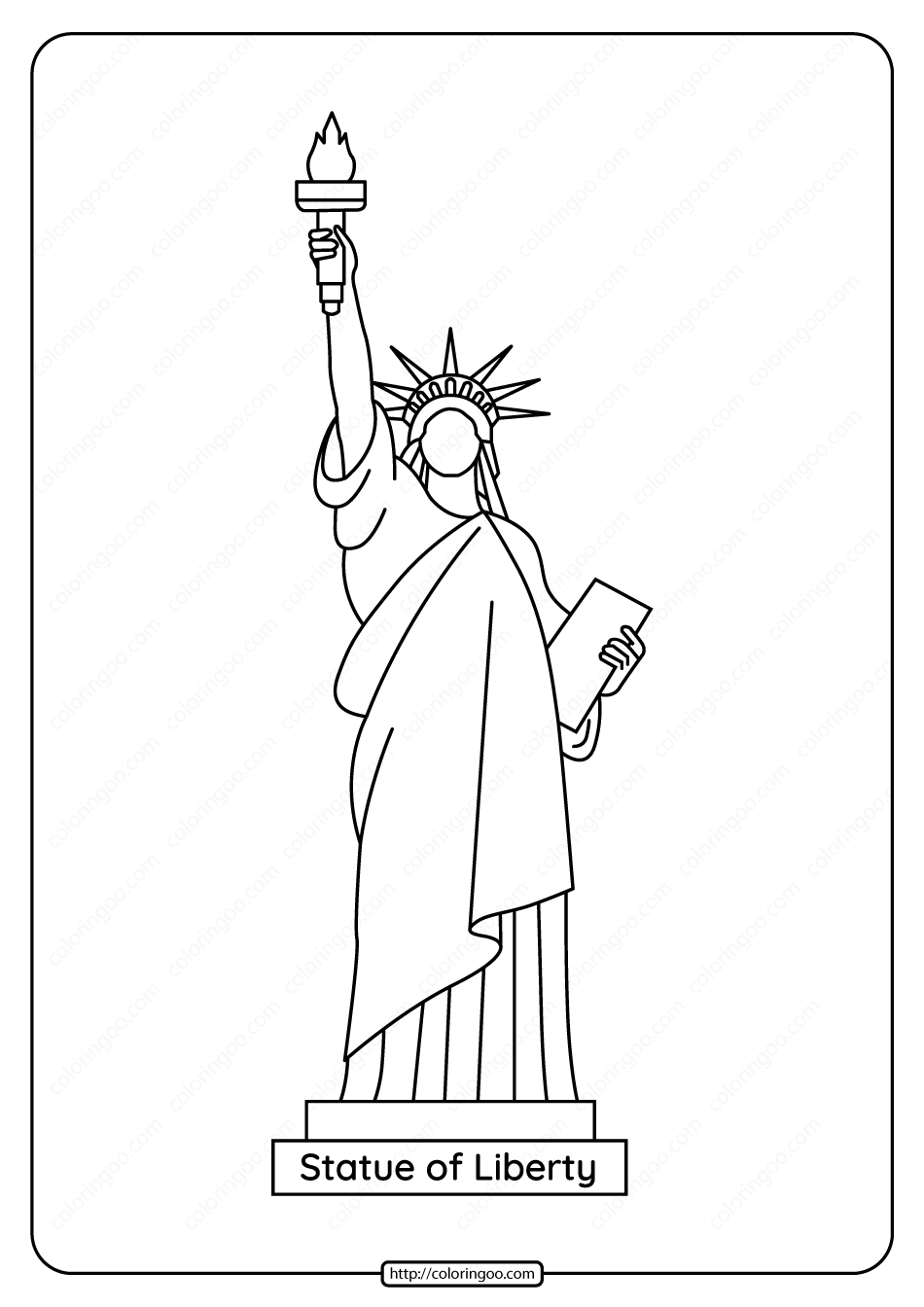 Free Printable Statue Of Liberty Pdf Coloring Page Statue Of Liberty Drawing New York Drawing