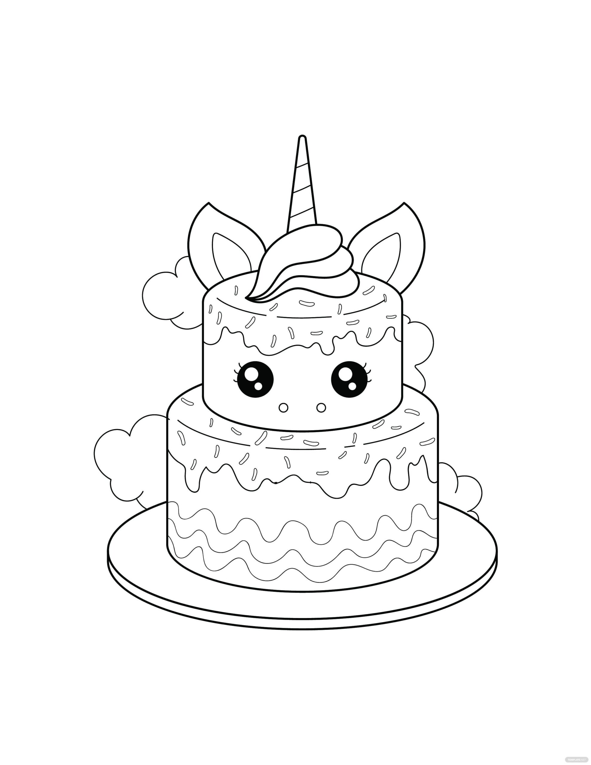 Free Unicorn Cake Coloring Page Download In PDF Illustrator EPS SVG JPG PNG Templ