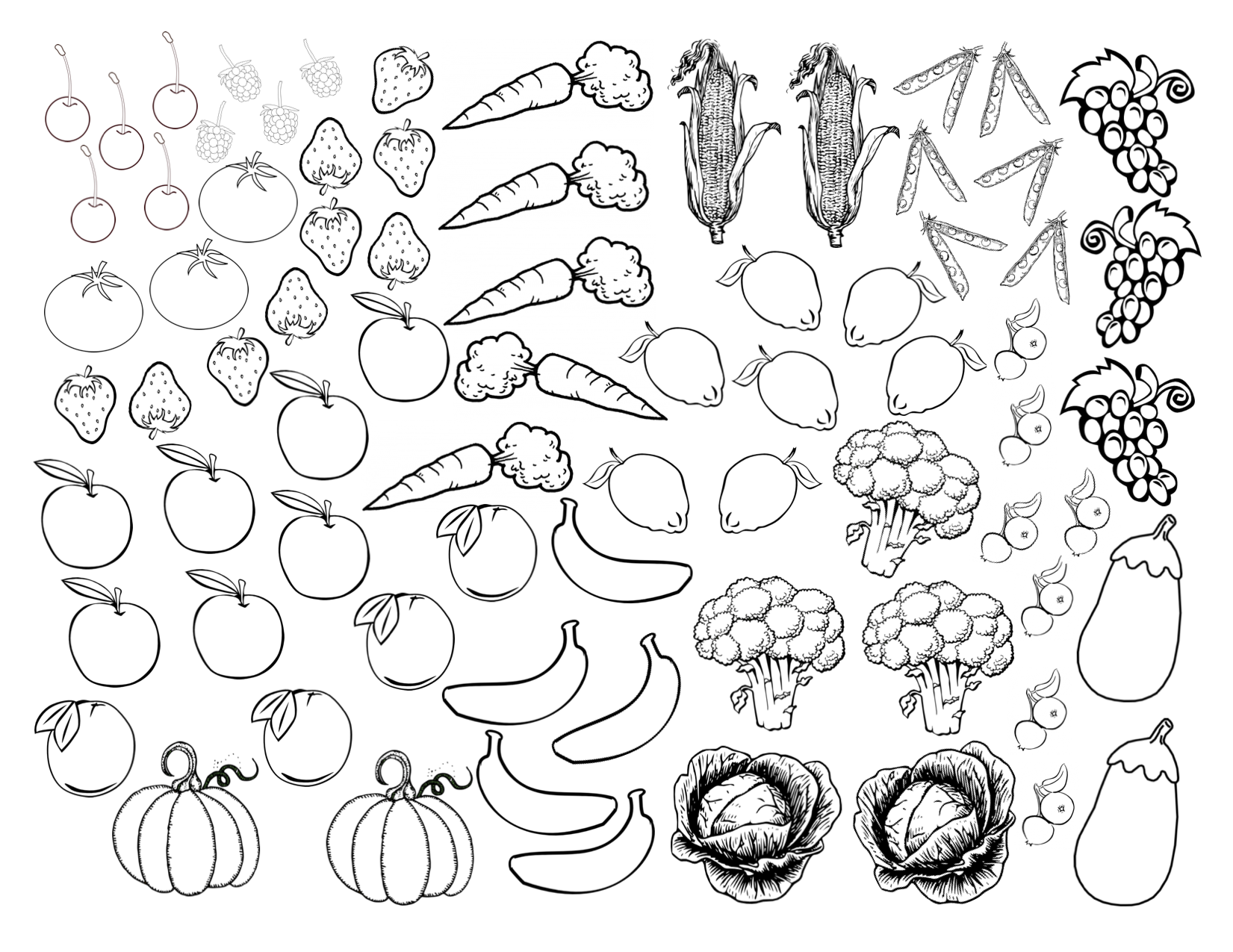 Fruits And Veggies Coloring Pages