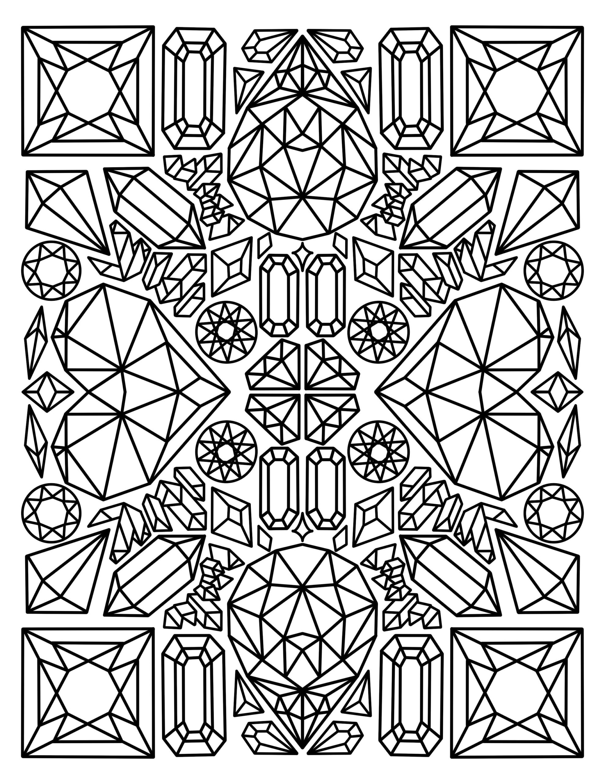 Gems And Crystals Coloring Page Etsy