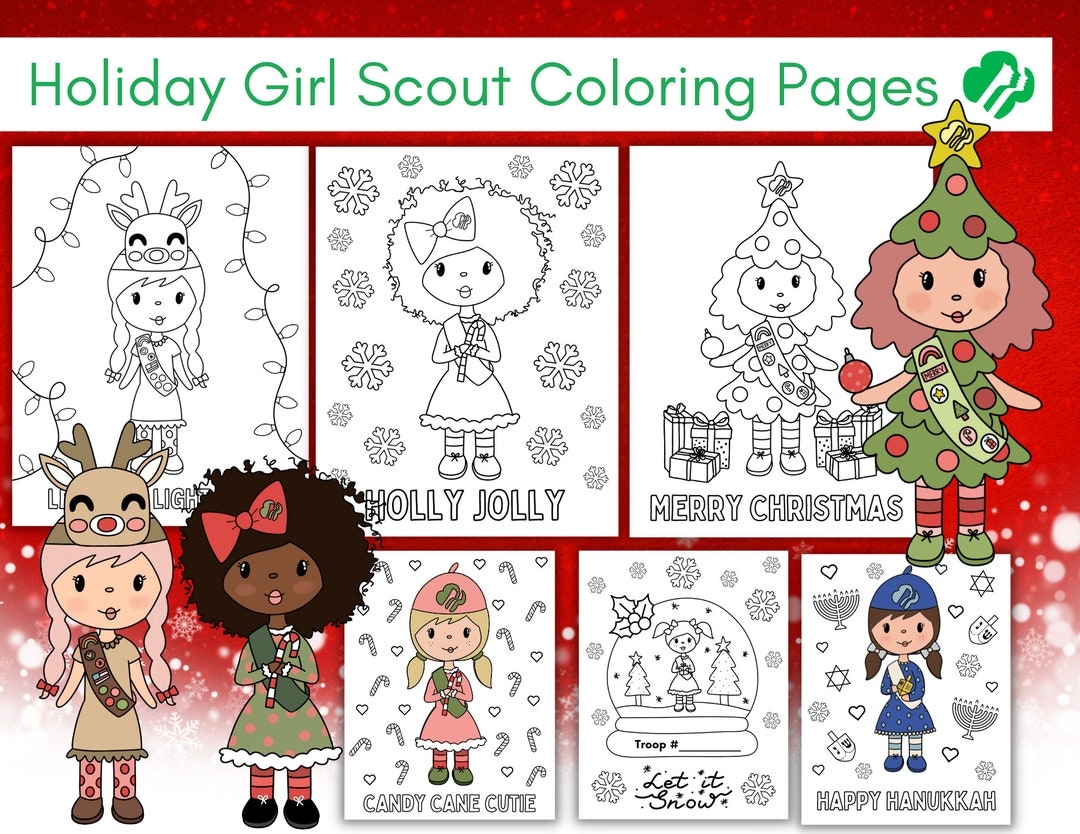 Girl Scout Christmas Coloring Page Girl Scout Troop Brownies Etsy