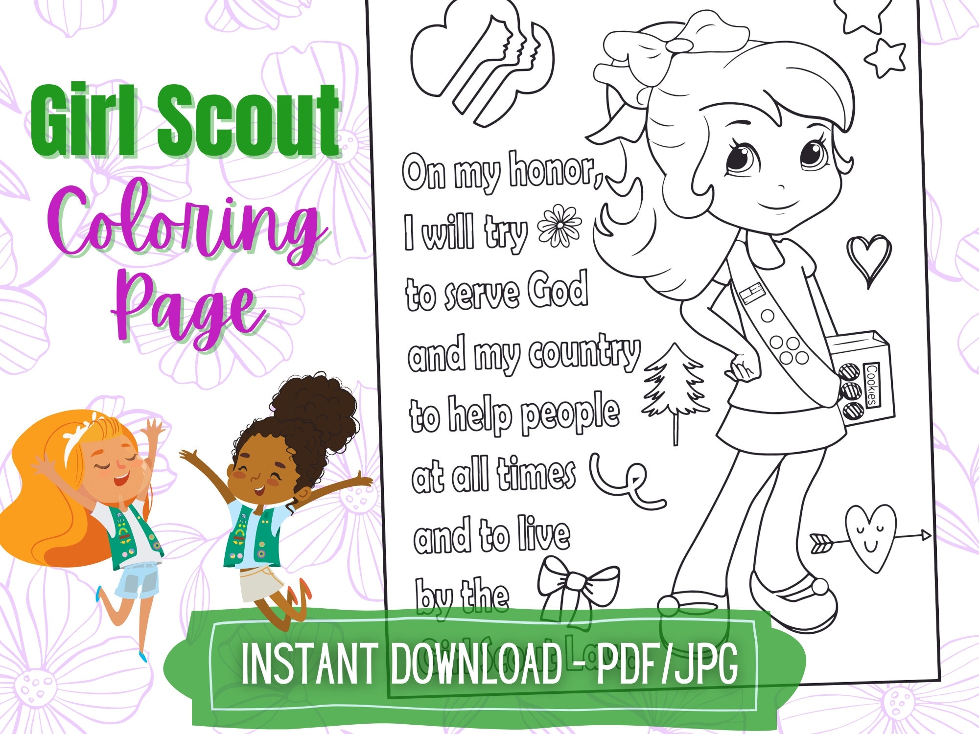 Girl Scout Coloring Page Promise And Law Girl Scout Etsy