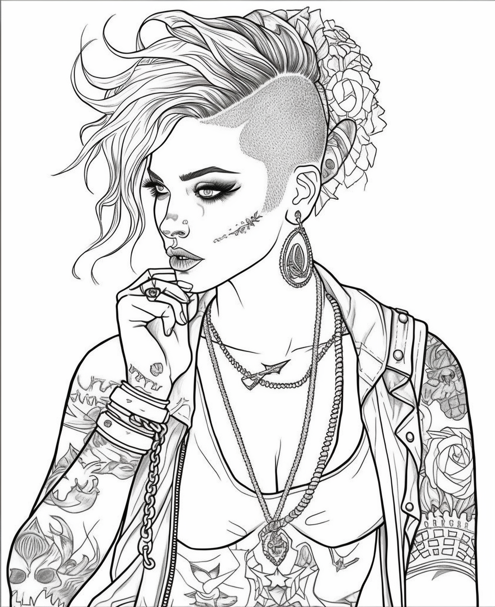 Grayscale Coloring Colouring Coloring Books Coloring Pages Intricate Tattoo Punk Girls