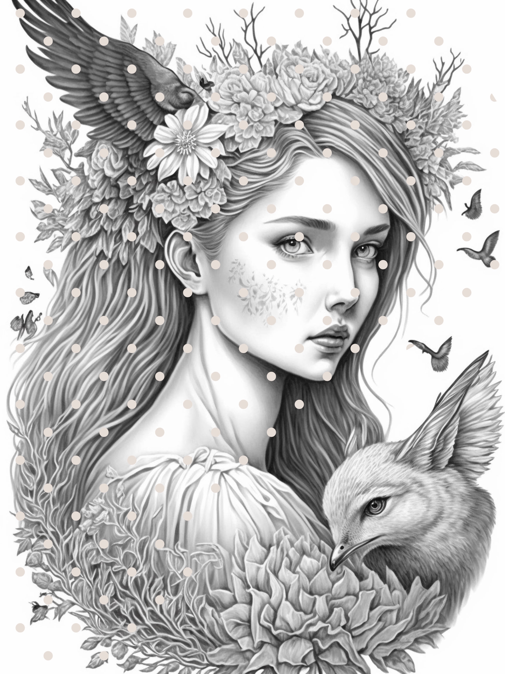 Grayscale Coloring Pages Elf Fairy Printable PDF Instant Download Grayscale Illustration