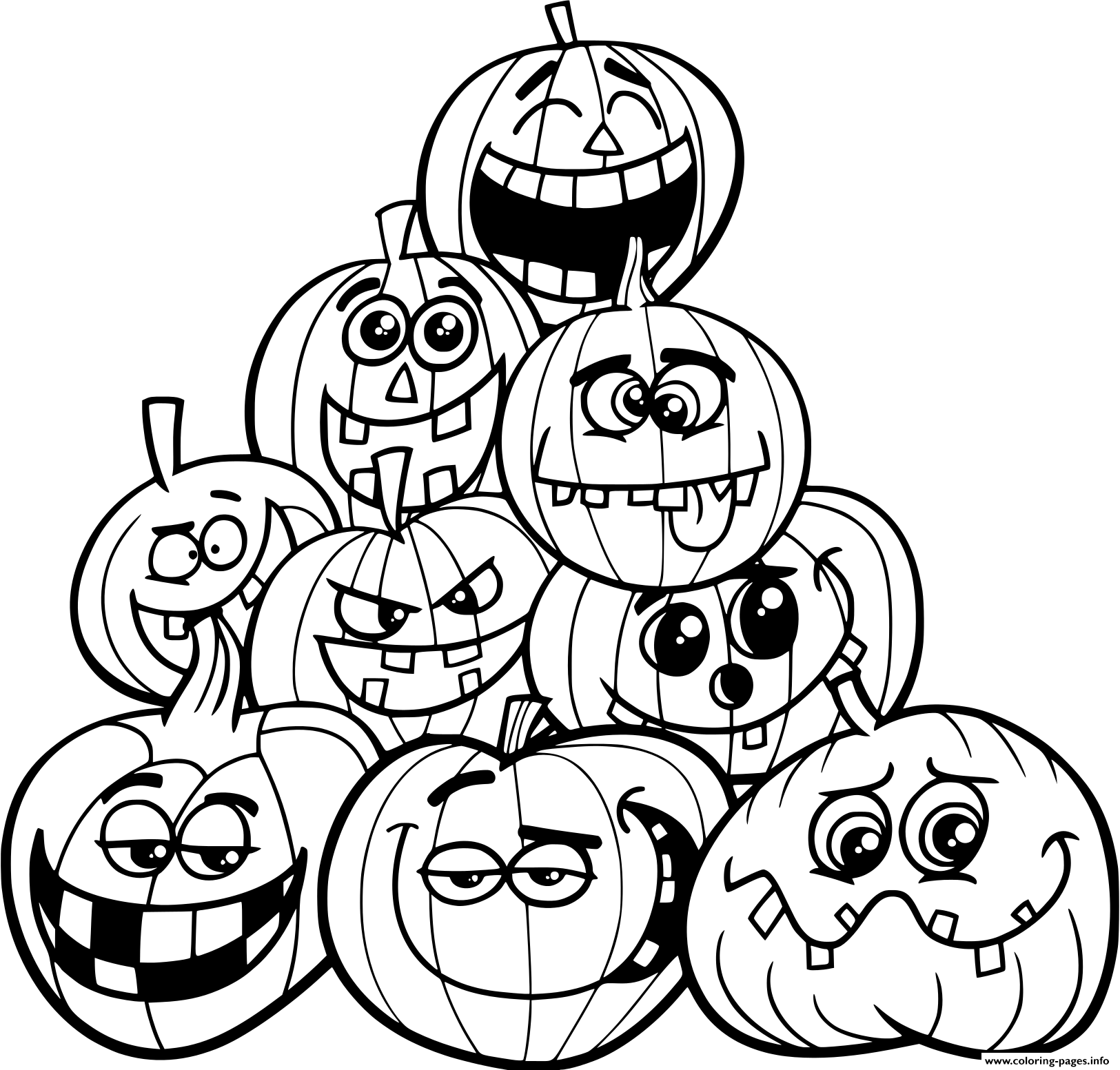 Halloween Pumpkins Emotions Coloring Page Printable