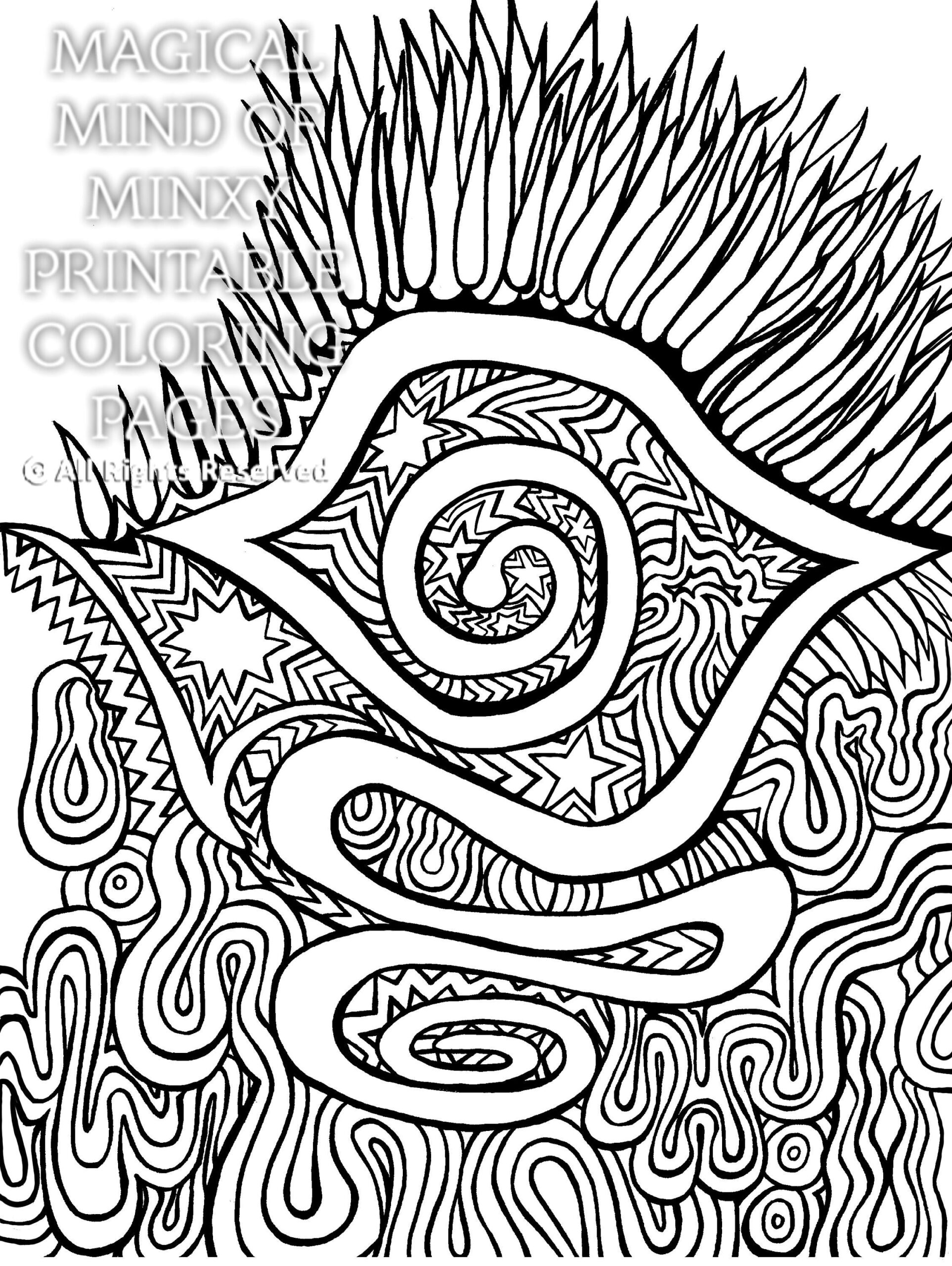 Hand Drawn Adult Coloring Page Psychedelic Magic Eye Art Zentangle Nature Art Printable