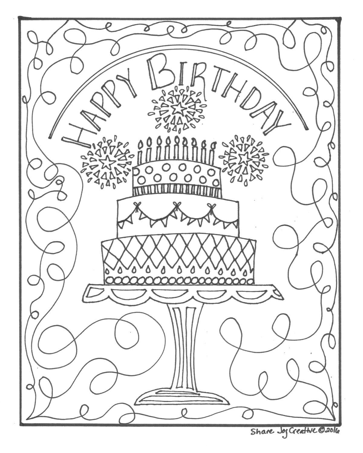 Happy Birthday Cake Coloring Page Printable Coloring Page Etsy Happy Birthday Coloring Pages
