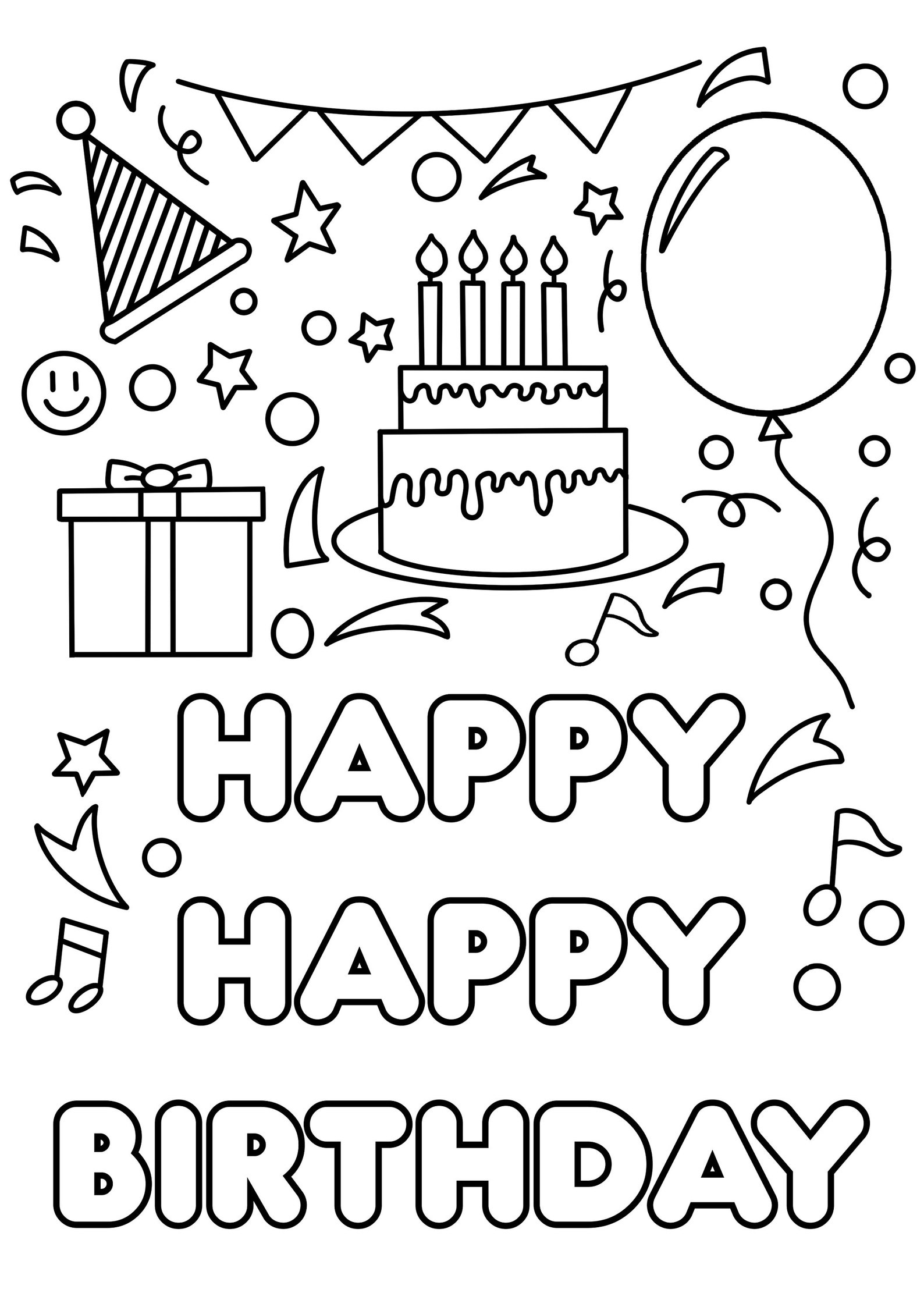 Happy Birthday Card Printable Coloring Pages At Getcoloringscom Free Cute Greeting Cards To