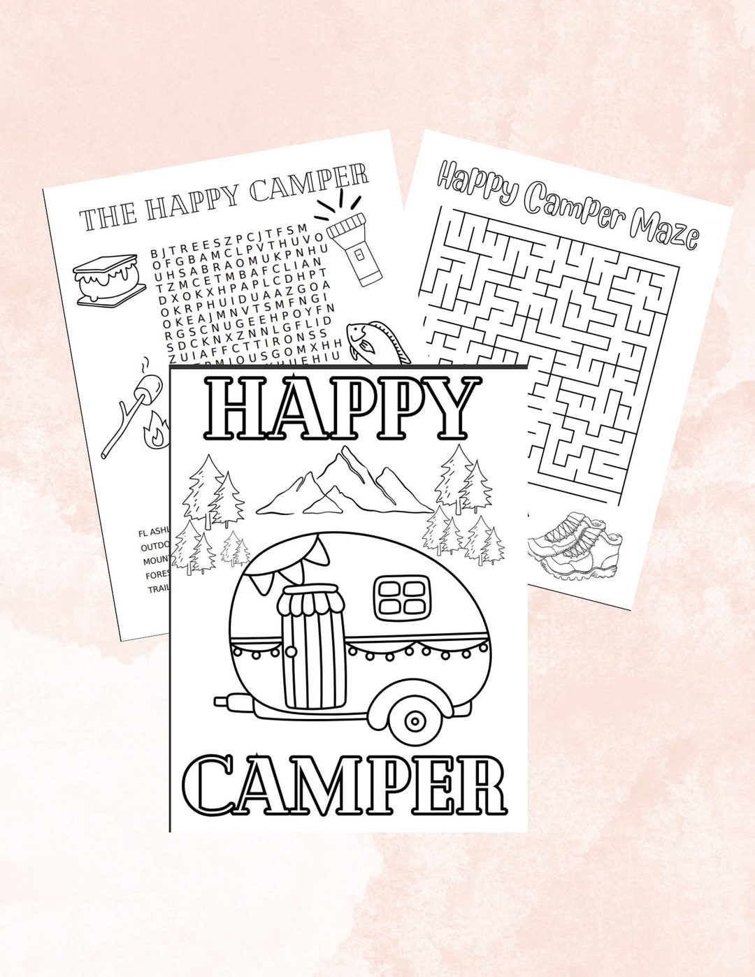 Happy Camper Coloring Pages Activities For Kids Etsy